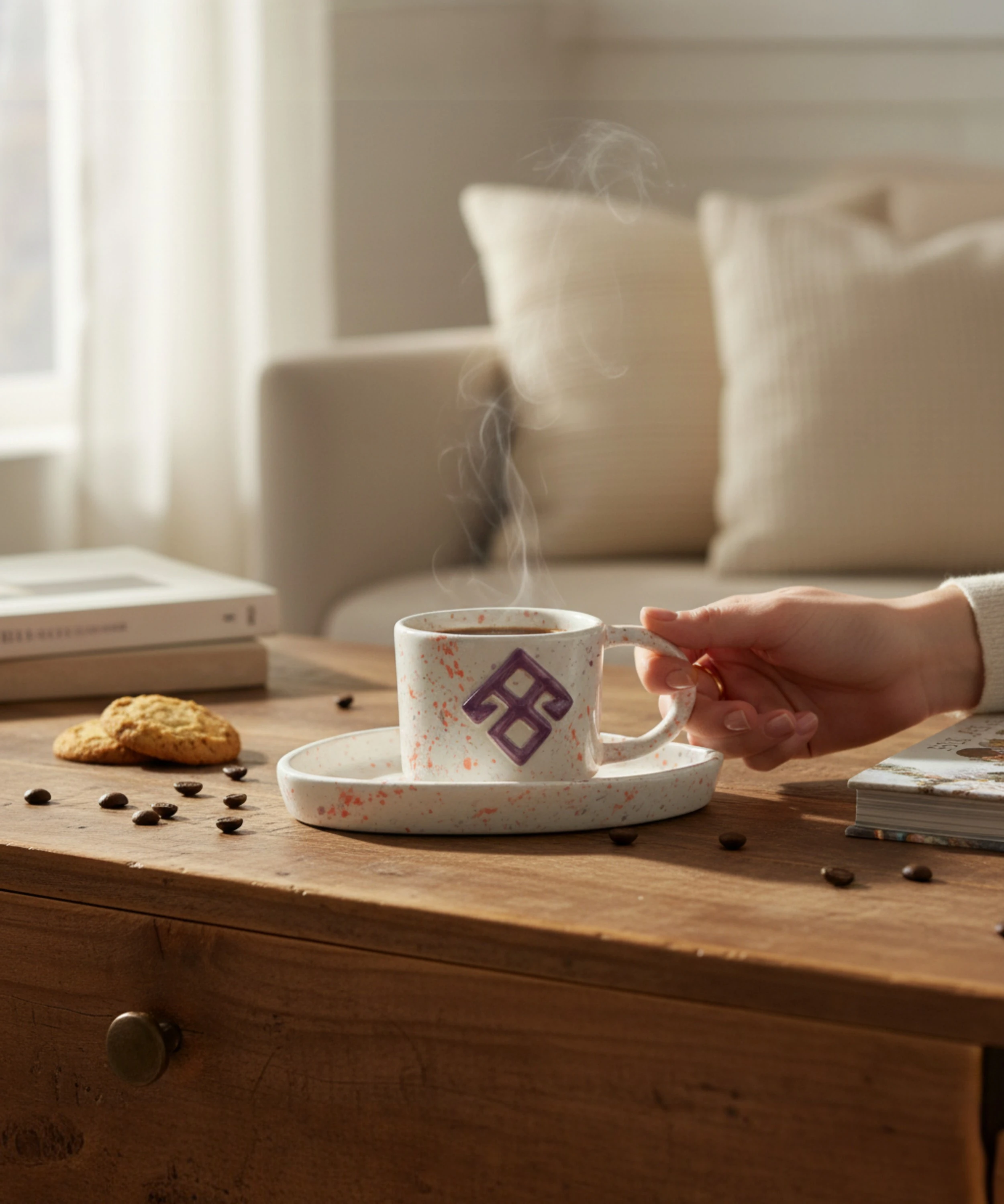 ELİ BELİNDE - Anadolu Motifi El Yapımı Seramik Kupa ve Altlık | SET