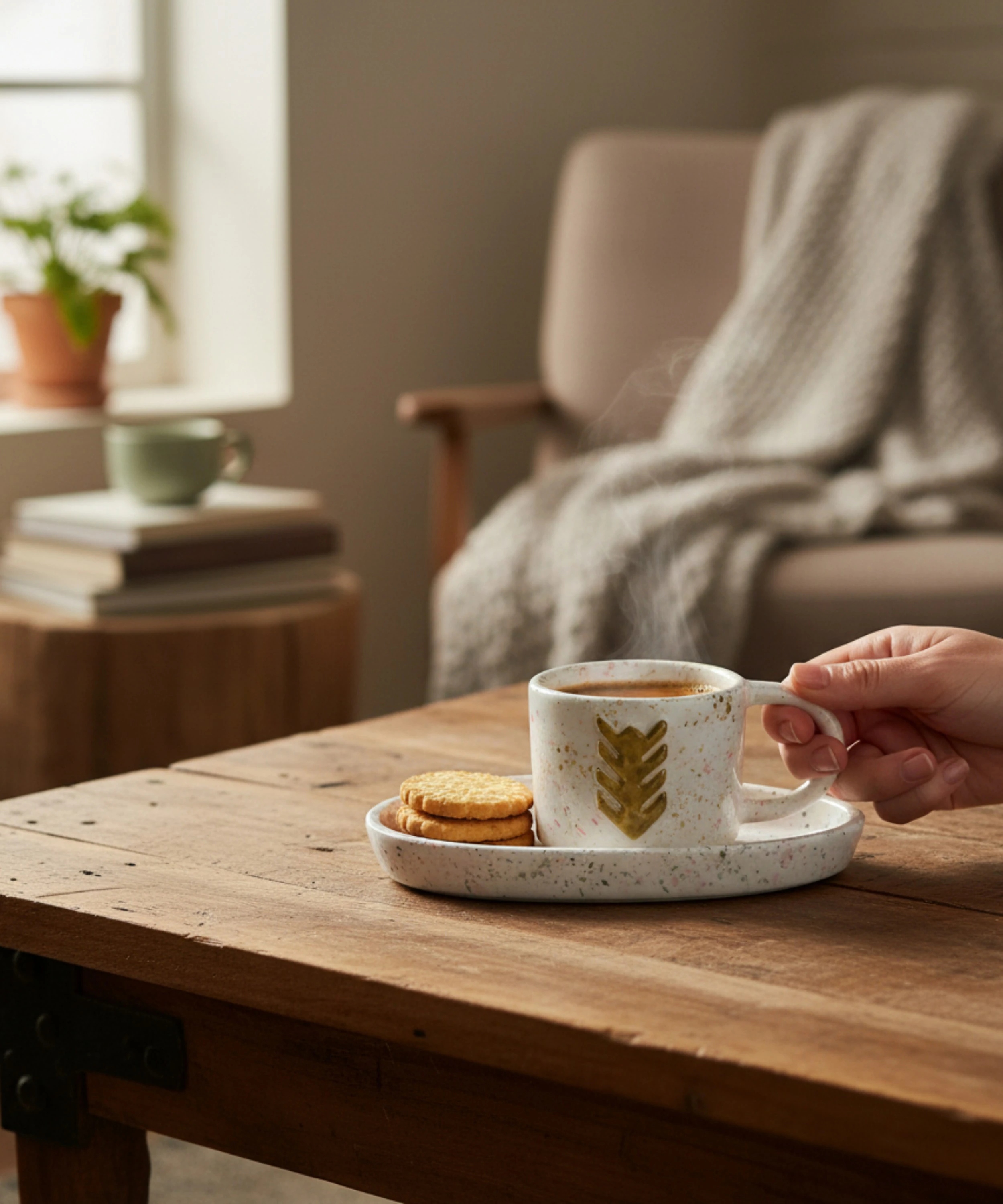 HAYAT AĞACI - Anadolu Motifi El Yapımı Seramik Kupa ve Altlık | SET