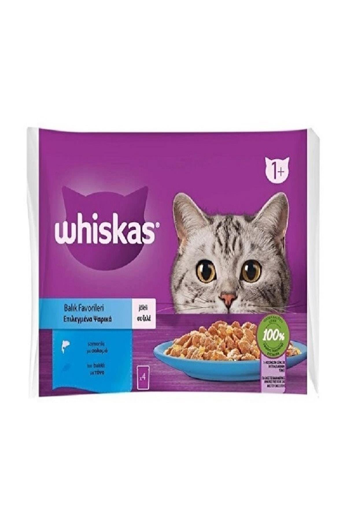 Whiskas Pouch 4 lü Paket Balık Çeşitleri (Somonlu ve Ton Balıklı ) Jöle içinde Yetişkin Kedi Konservesi 85 gr X 4 adet