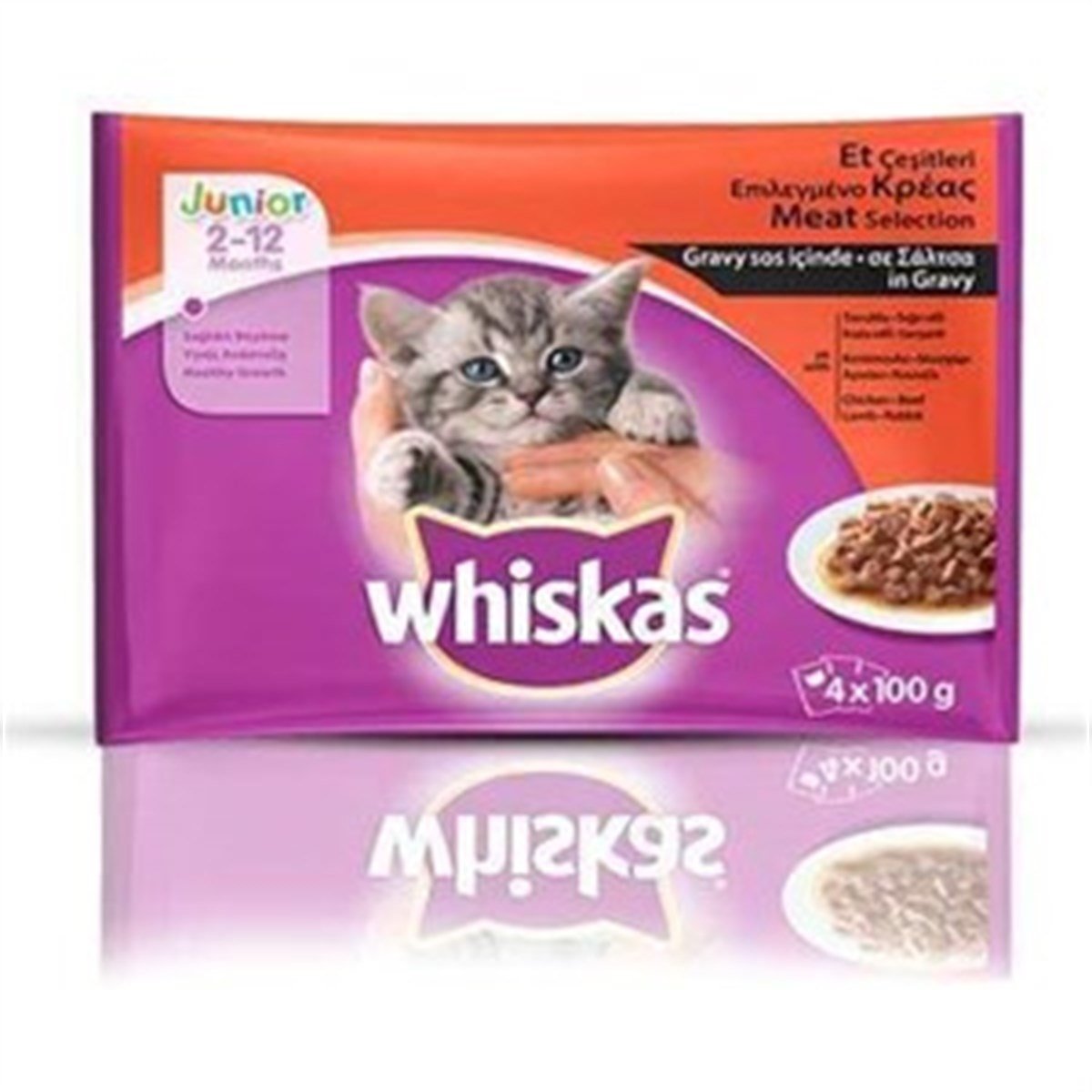 Whiskas Pouch Junior Et Çeşitleri Kedi Yaş Maması 100 Gr (4 Adet)