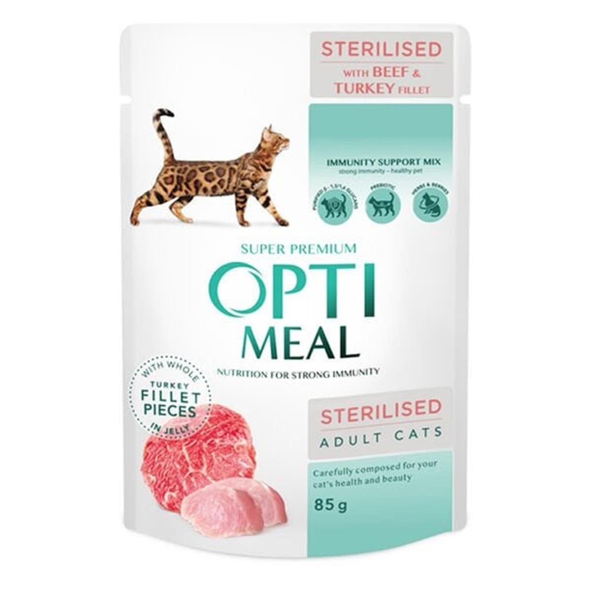 Optimeal Dana Etli ve Hindili Konserve Kısırlaştırılmış Kedi Maması 85 Gr