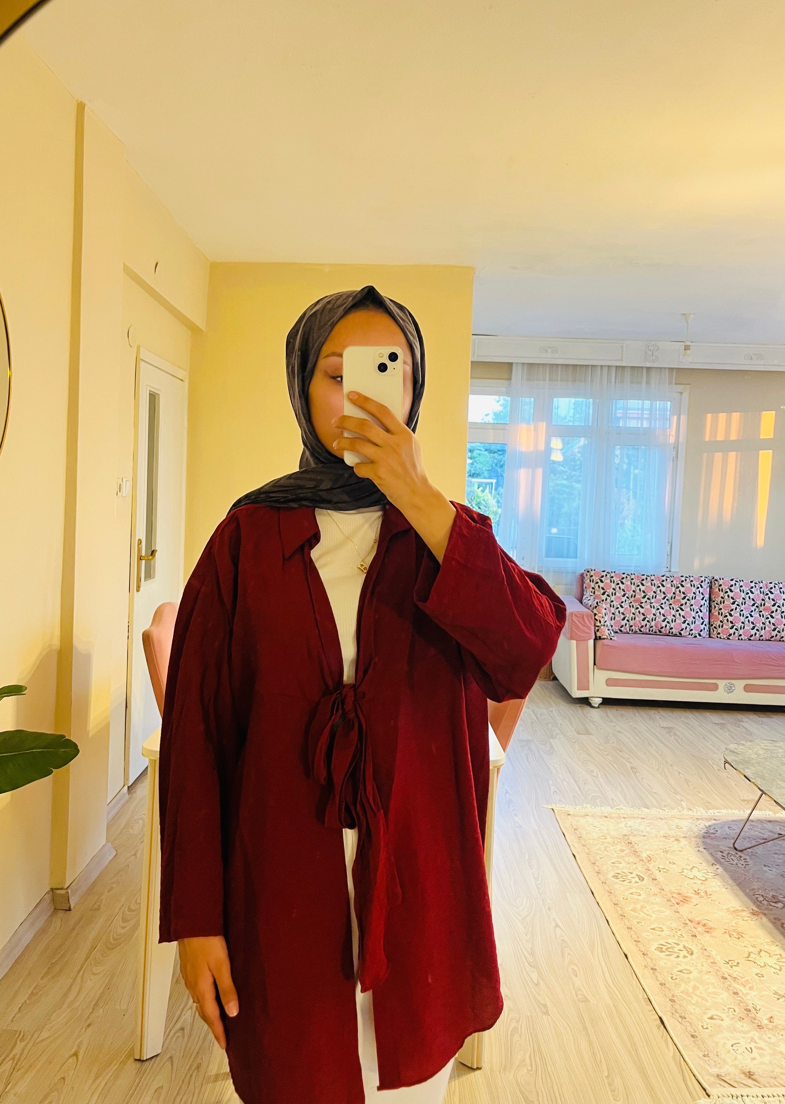 BAĞLAMA DETAYLI BORDO KADIN KİMONA