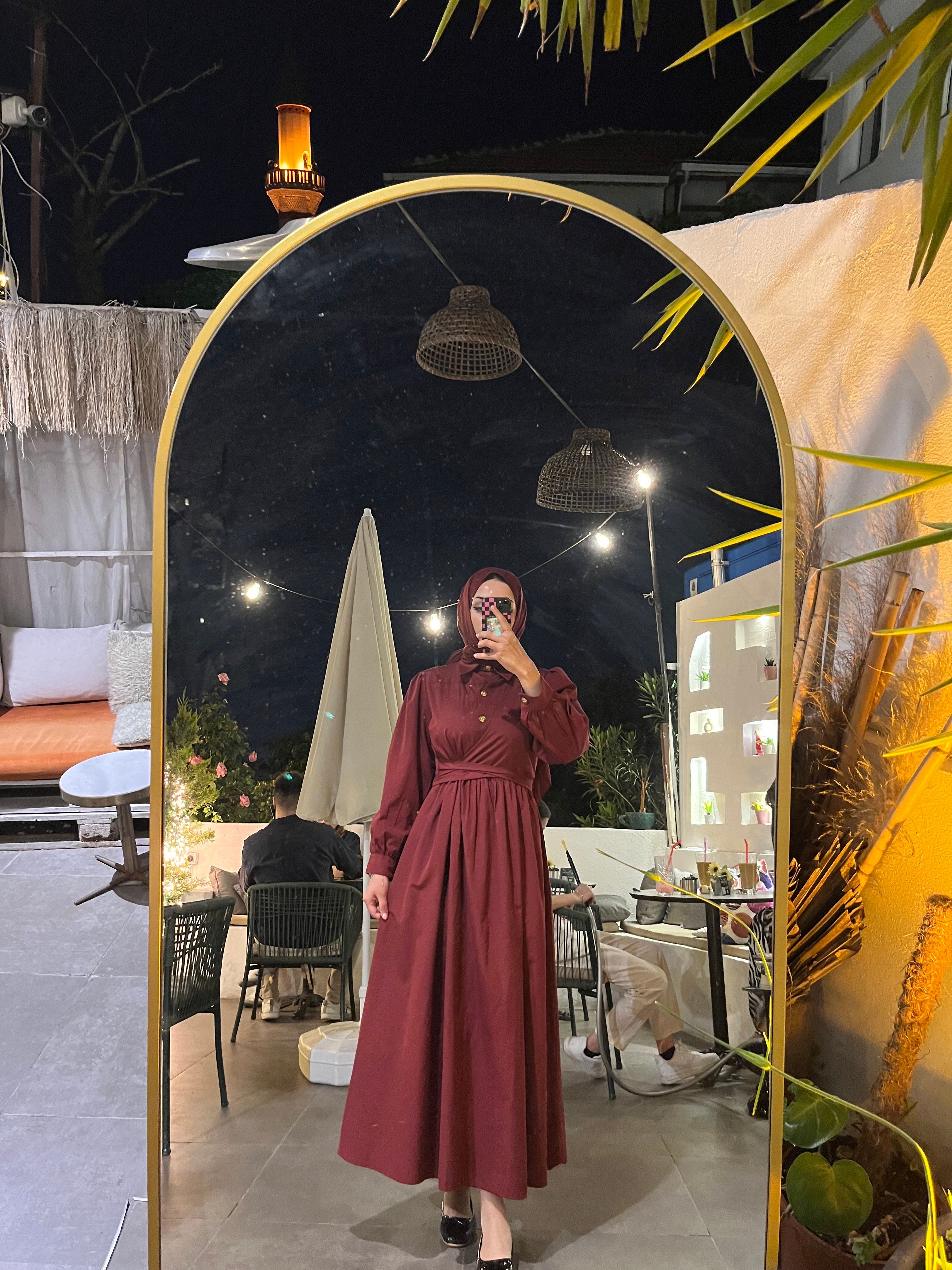 KUŞAKLI BORDO GÖMLEK ELBİSE