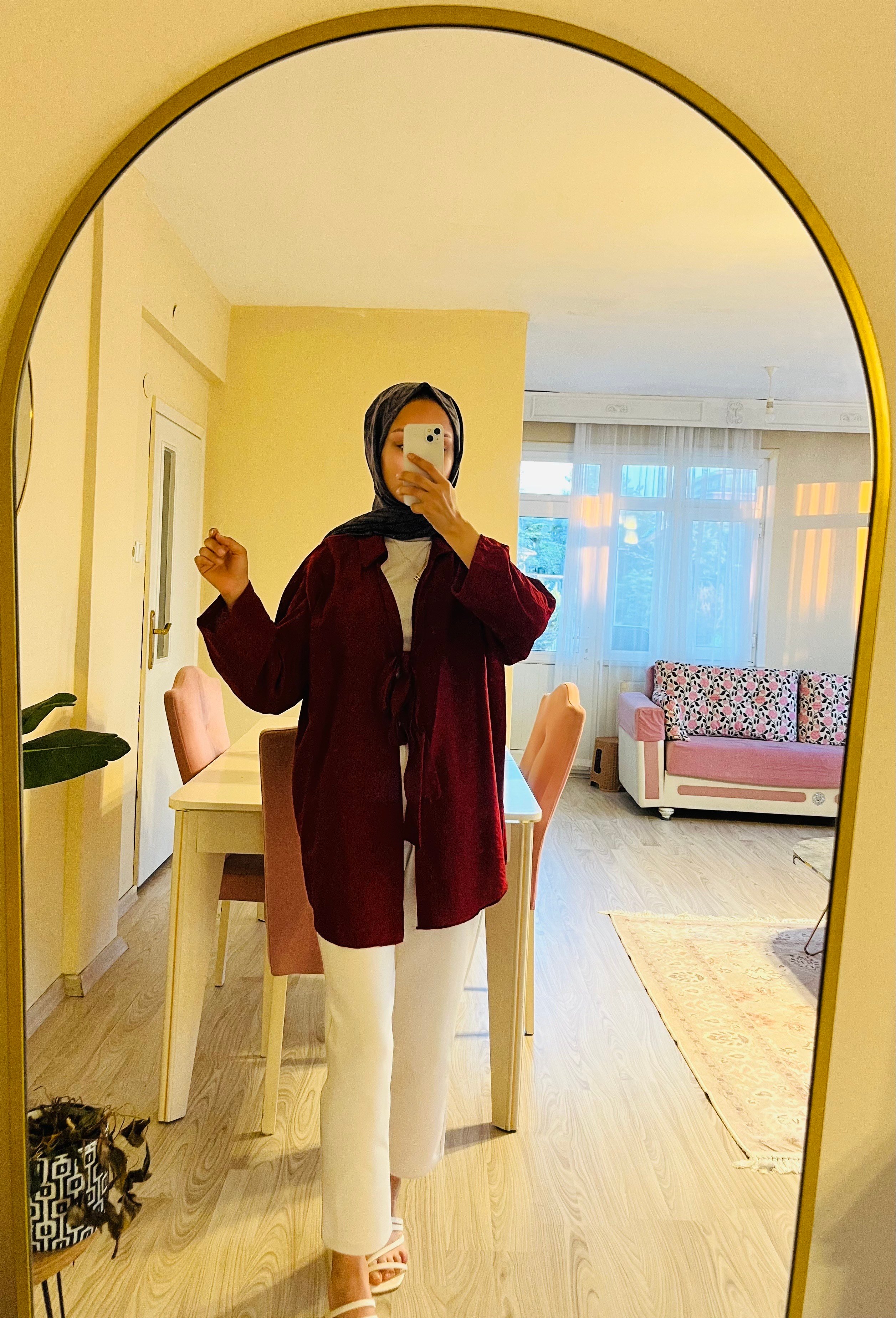 BAĞLAMA DETAYLI BORDO KADIN KİMONA