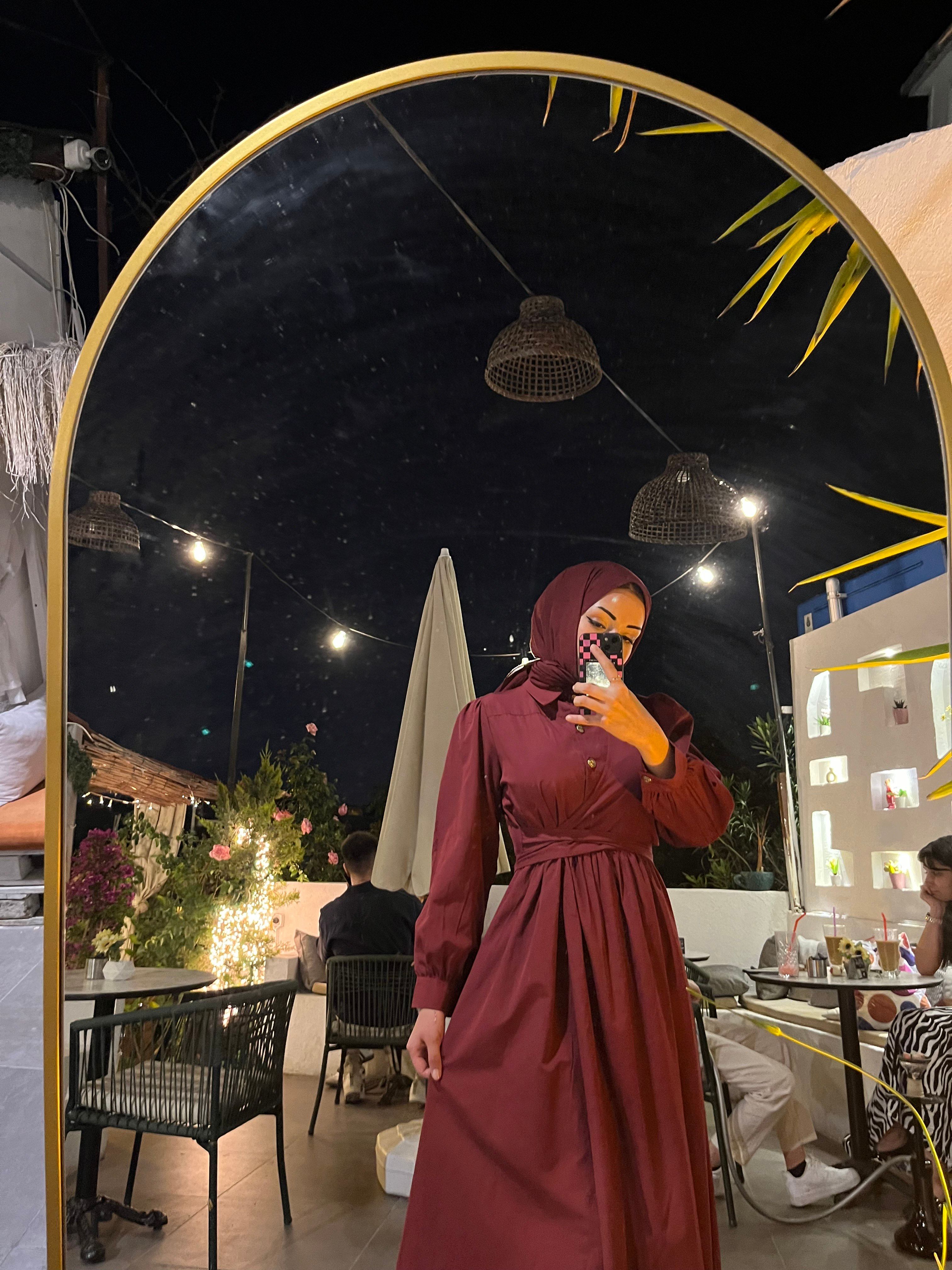 KUŞAKLI BORDO GÖMLEK ELBİSE