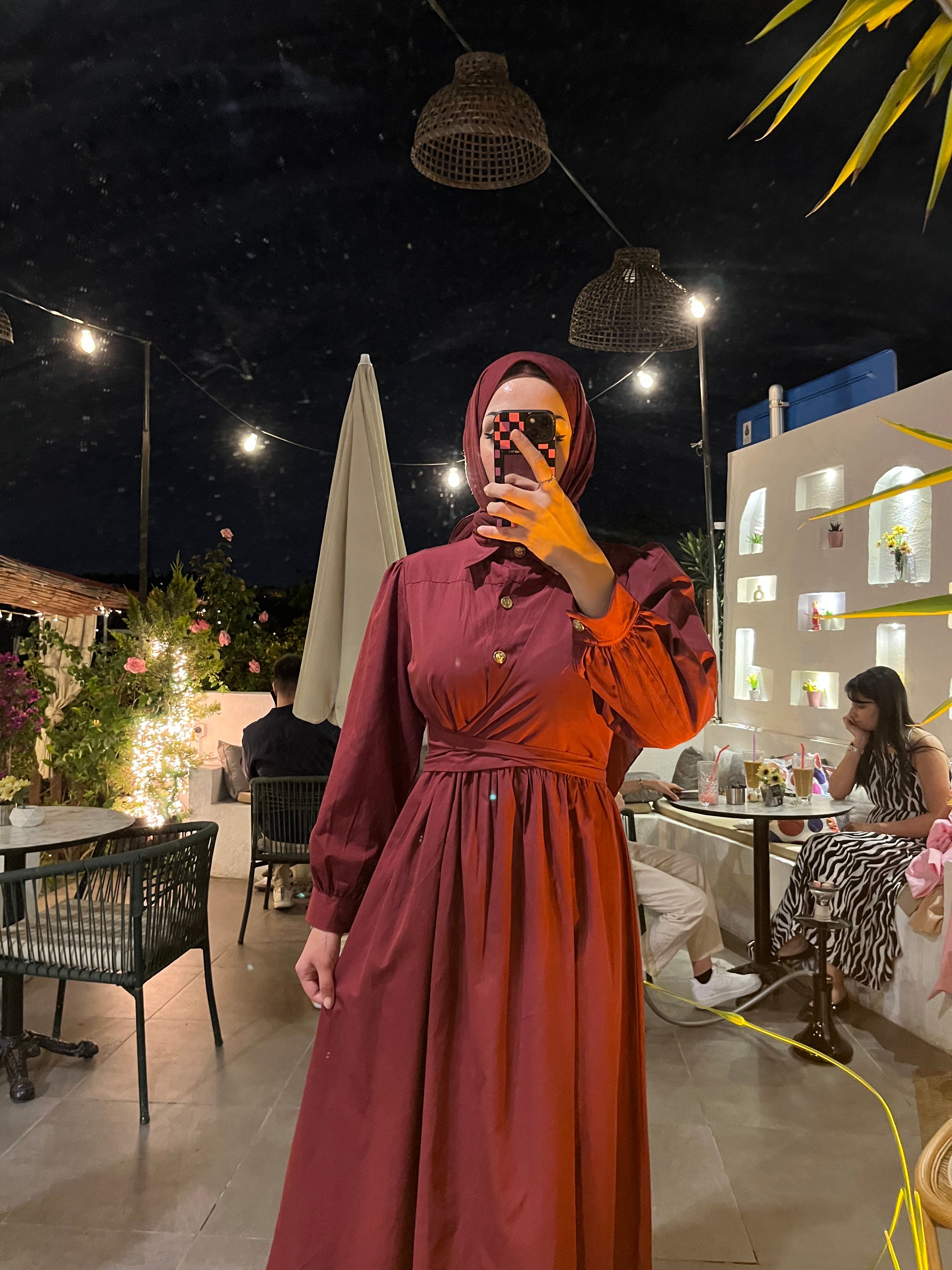 KUŞAKLI BORDO GÖMLEK ELBİSE