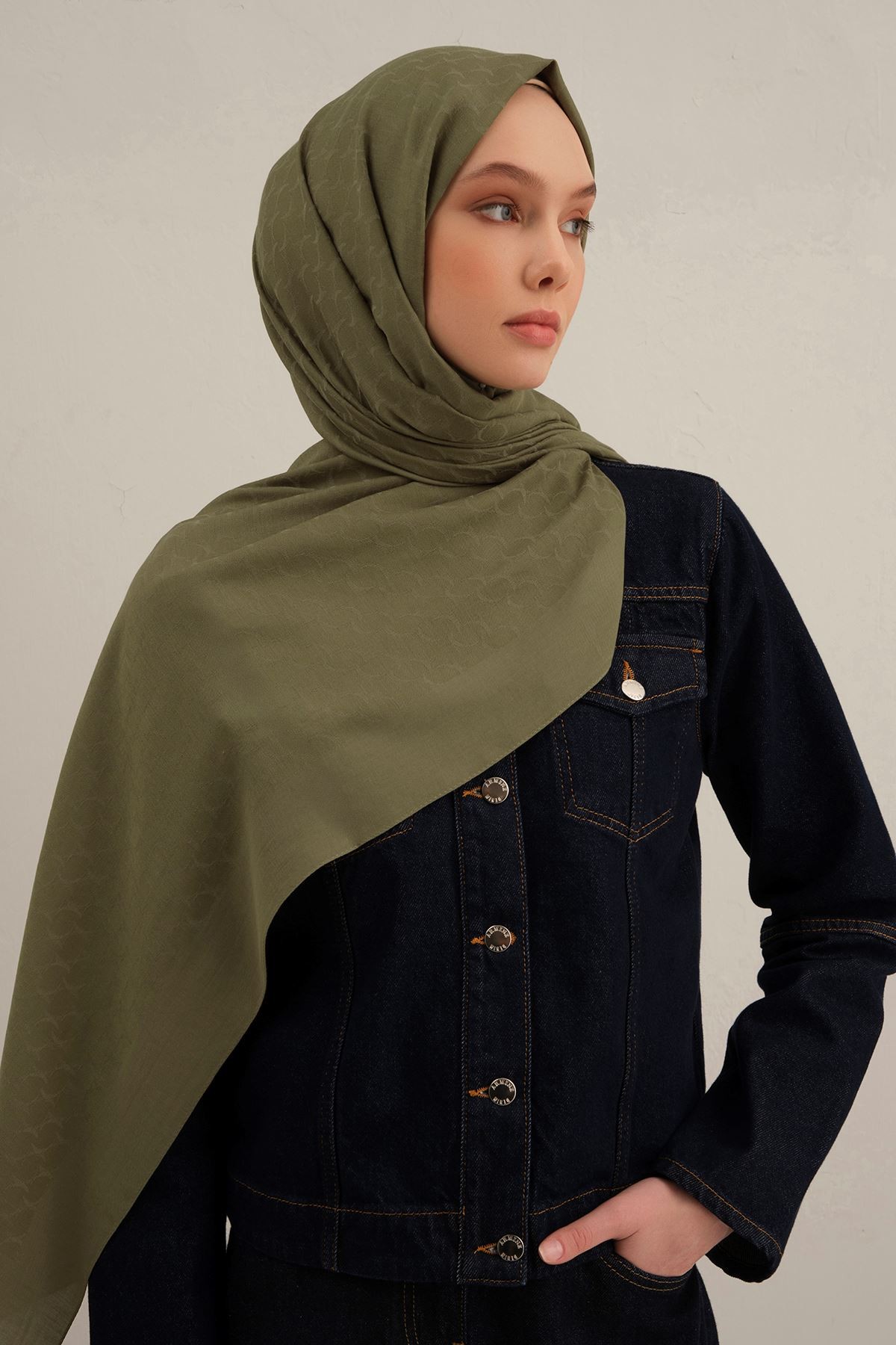 Haki Link Desen  Bambu Cotton Şal  49