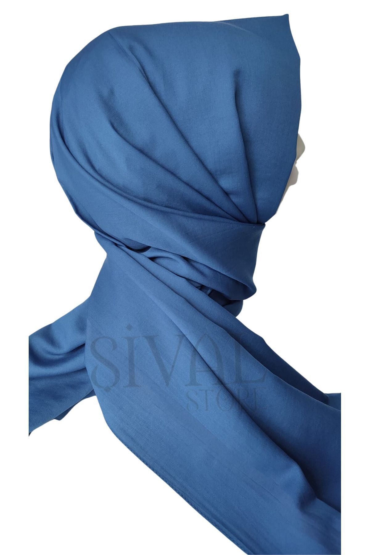 düz koton şal 924 Saks Mavisi