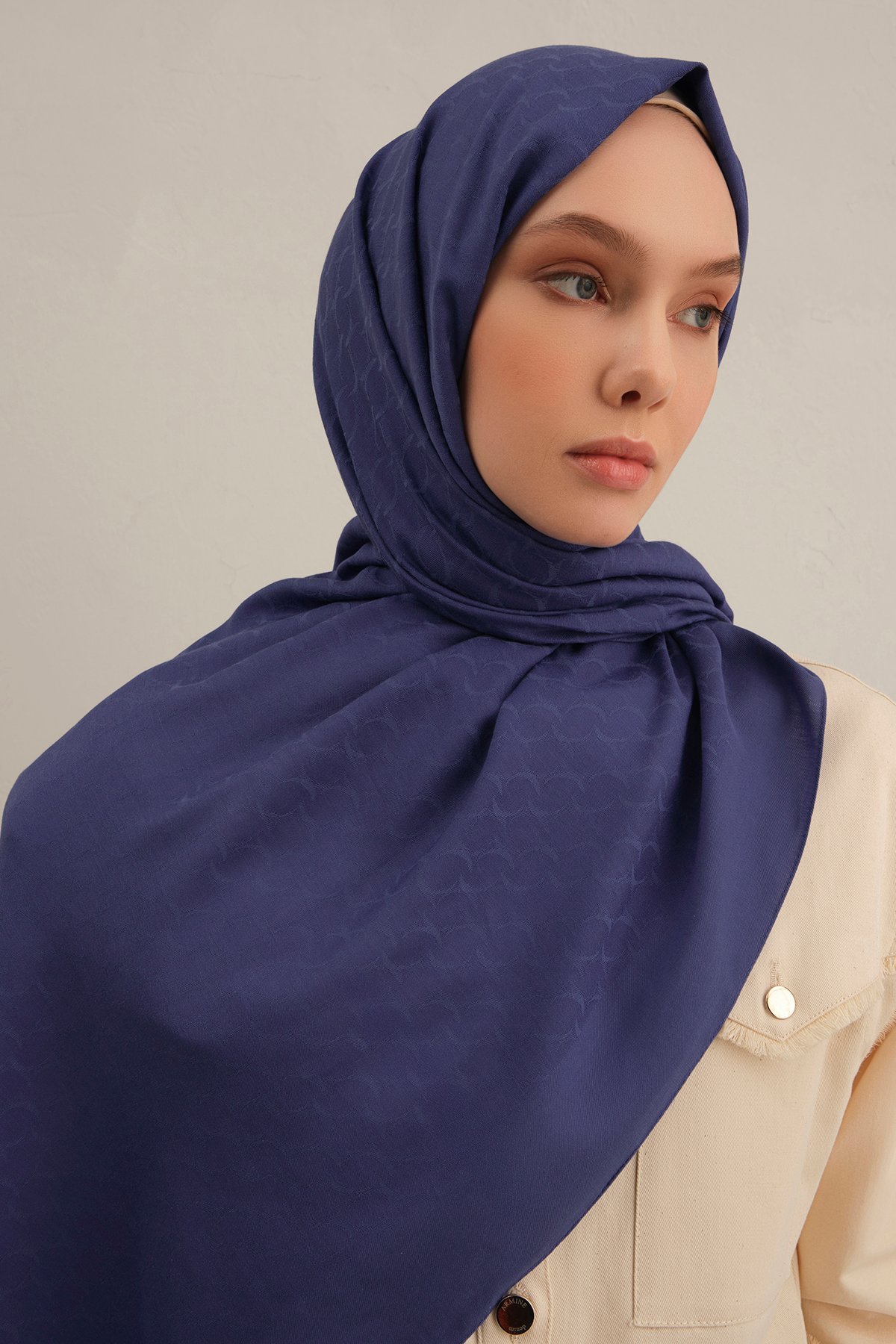 Açık Lacivert  Link Desen Bambu Cotton Şal