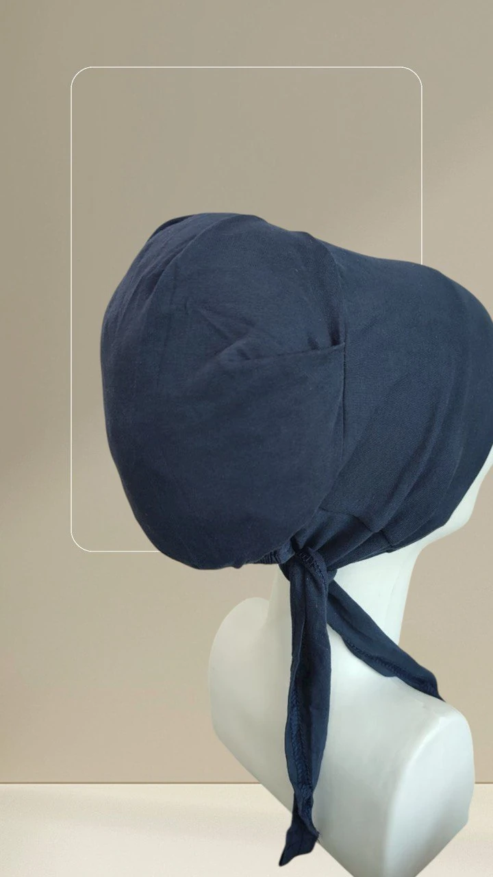 Lacivert Dikişsiz Arkadan Bağlamalı %100 Pamuk Bone