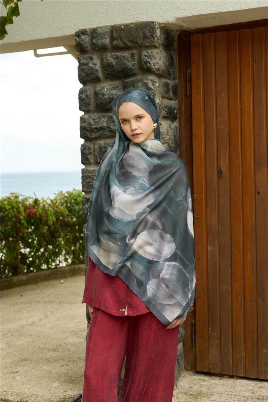 Siyah/Yeşil Winter Bloom Soft Şal