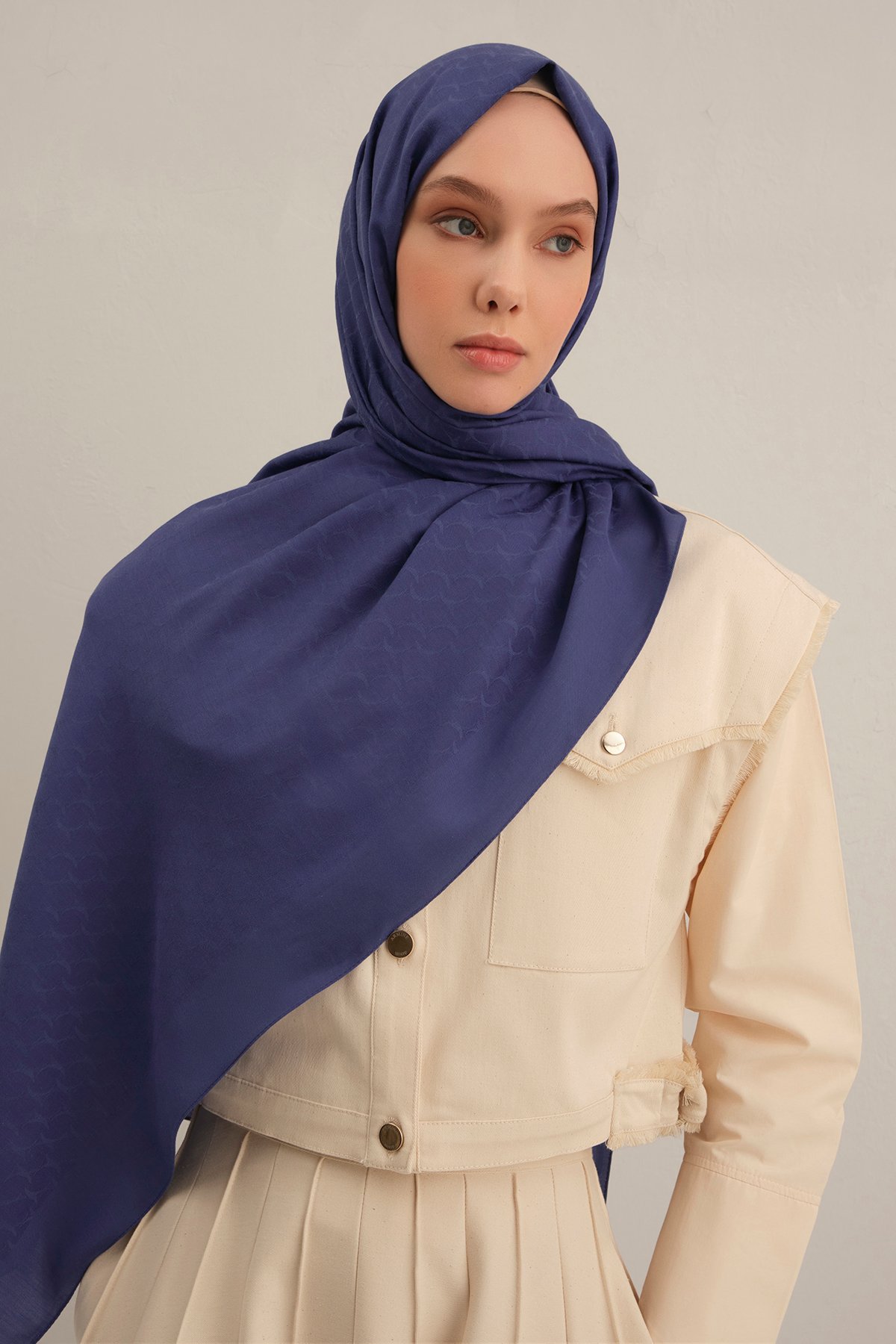 Açık Lacivert  Link Desen Bambu Cotton Şal