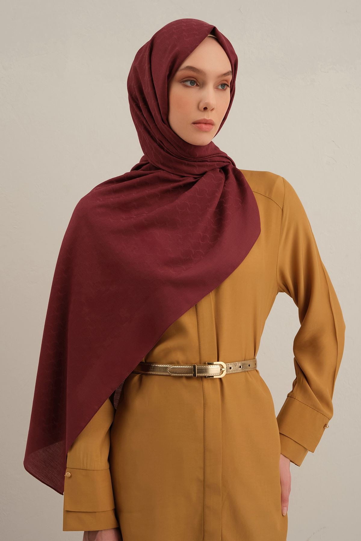 Bordo Link Desen  Bambu Cotton Şal  32