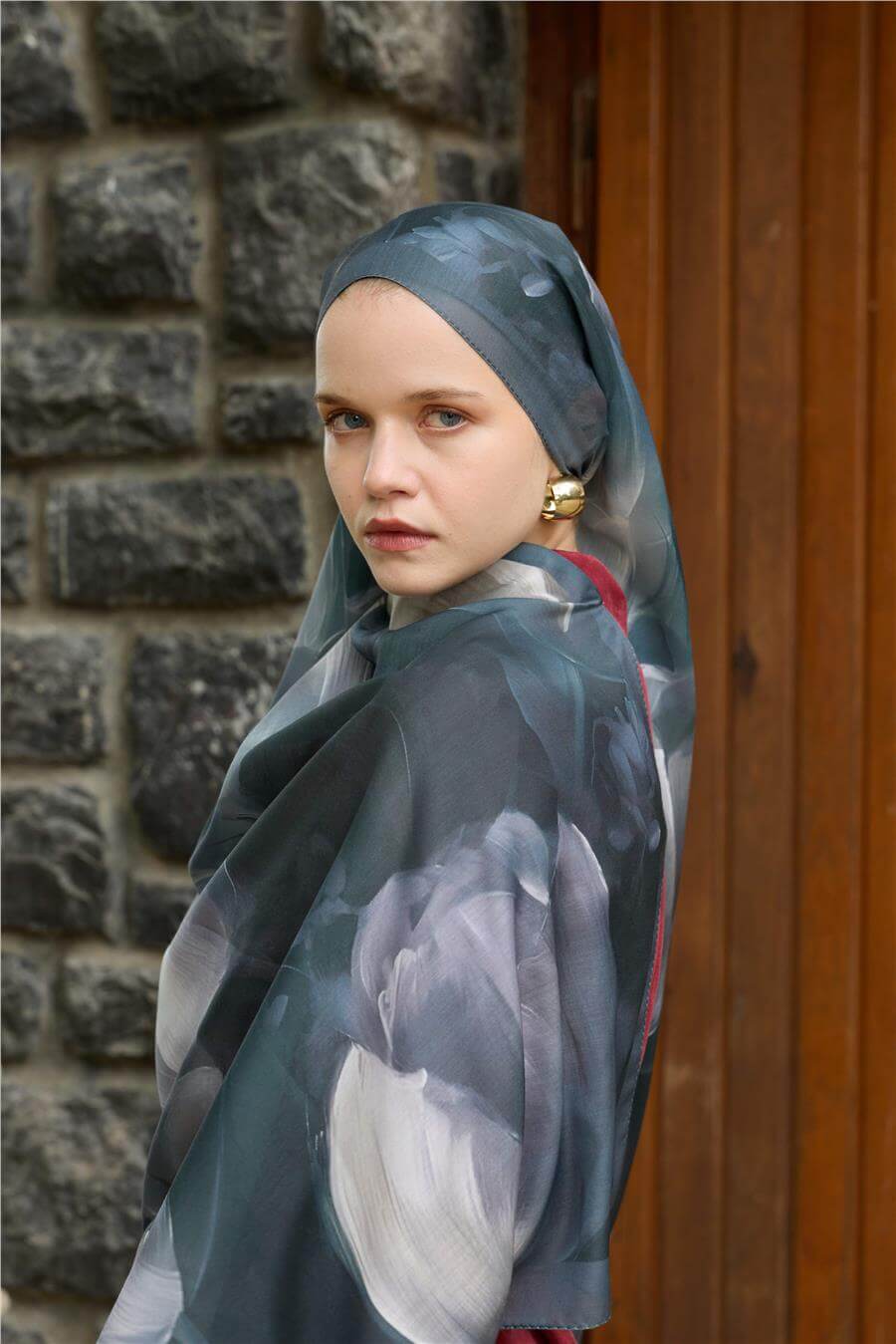 Siyah/Yeşil Winter Bloom Soft Şal