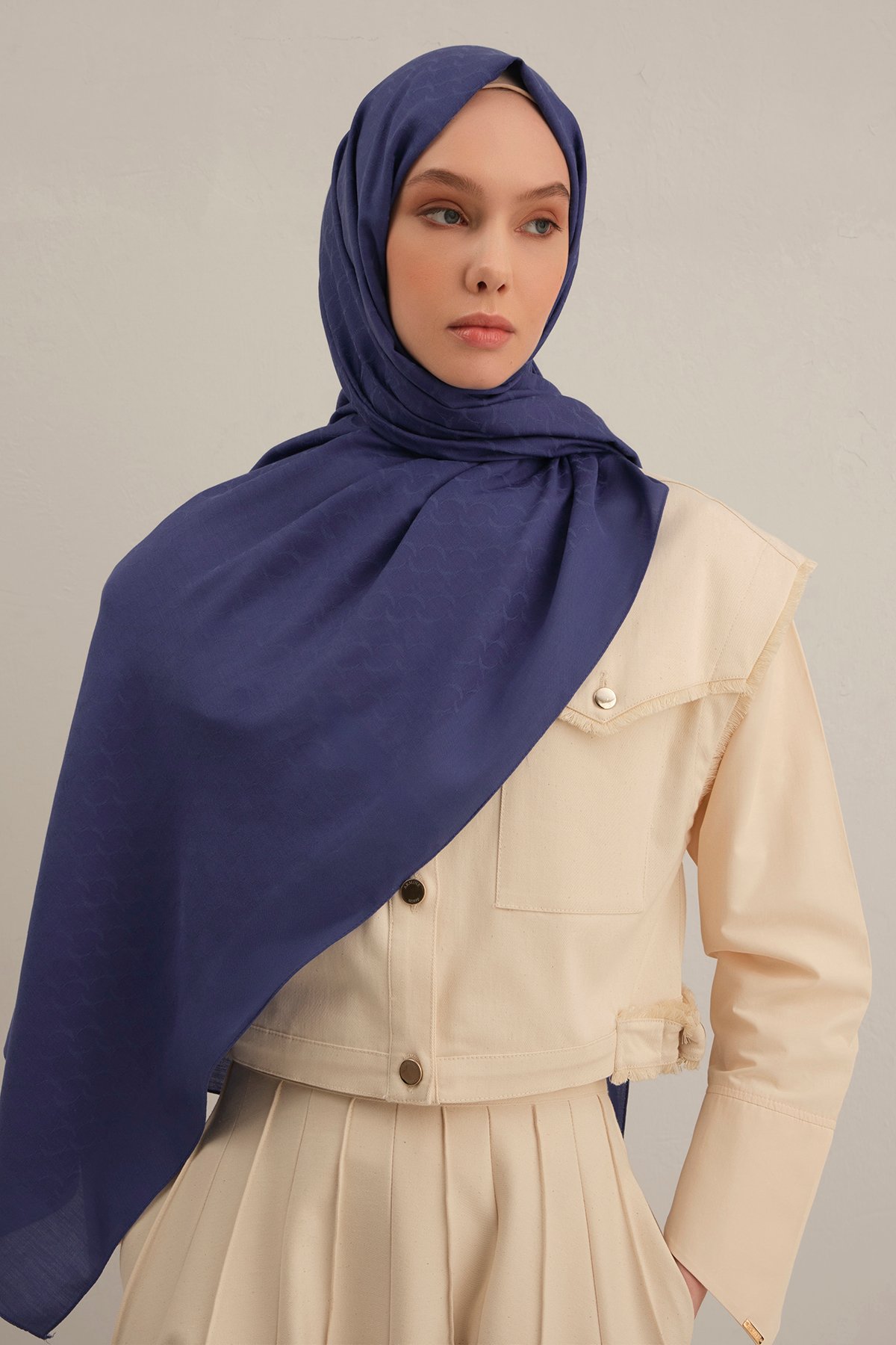Açık Lacivert  Link Desen Bambu Cotton Şal