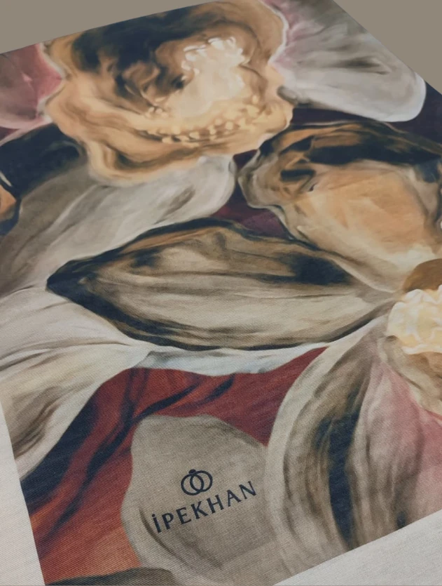 Kahve/Krem Winter Bloom Soft Şal