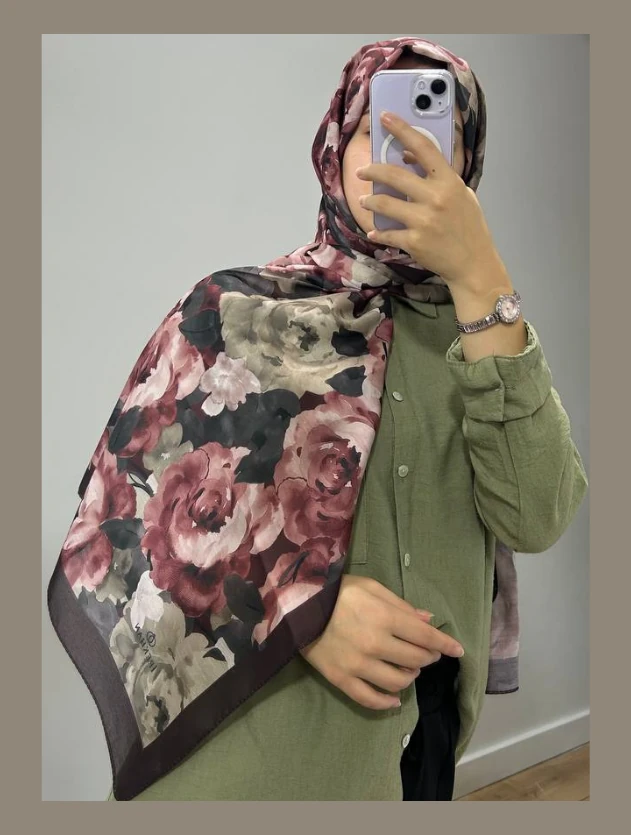 Bordo Winter Bloom Soft Şal