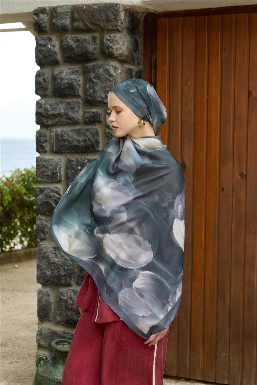 Siyah/Yeşil Winter Bloom Soft Şal