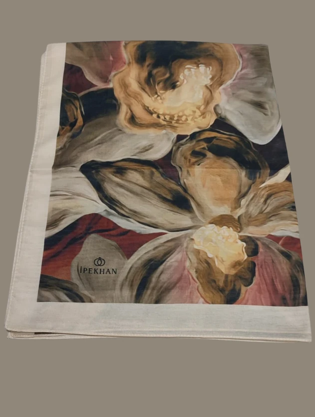 Kahve/Krem Winter Bloom Soft Şal