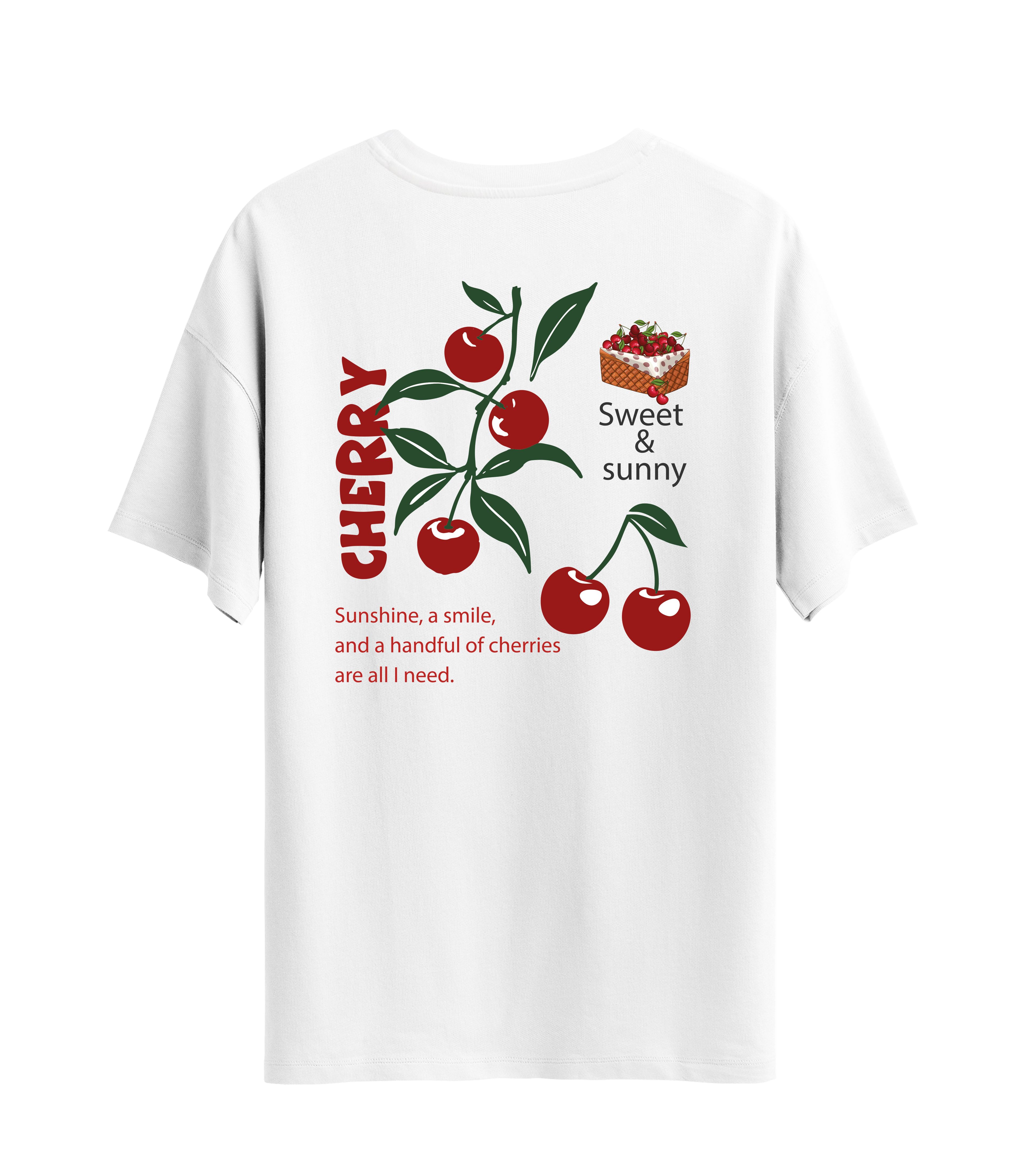 Cherry Sırt Baskılı - Unisex Oversize T-Shirt