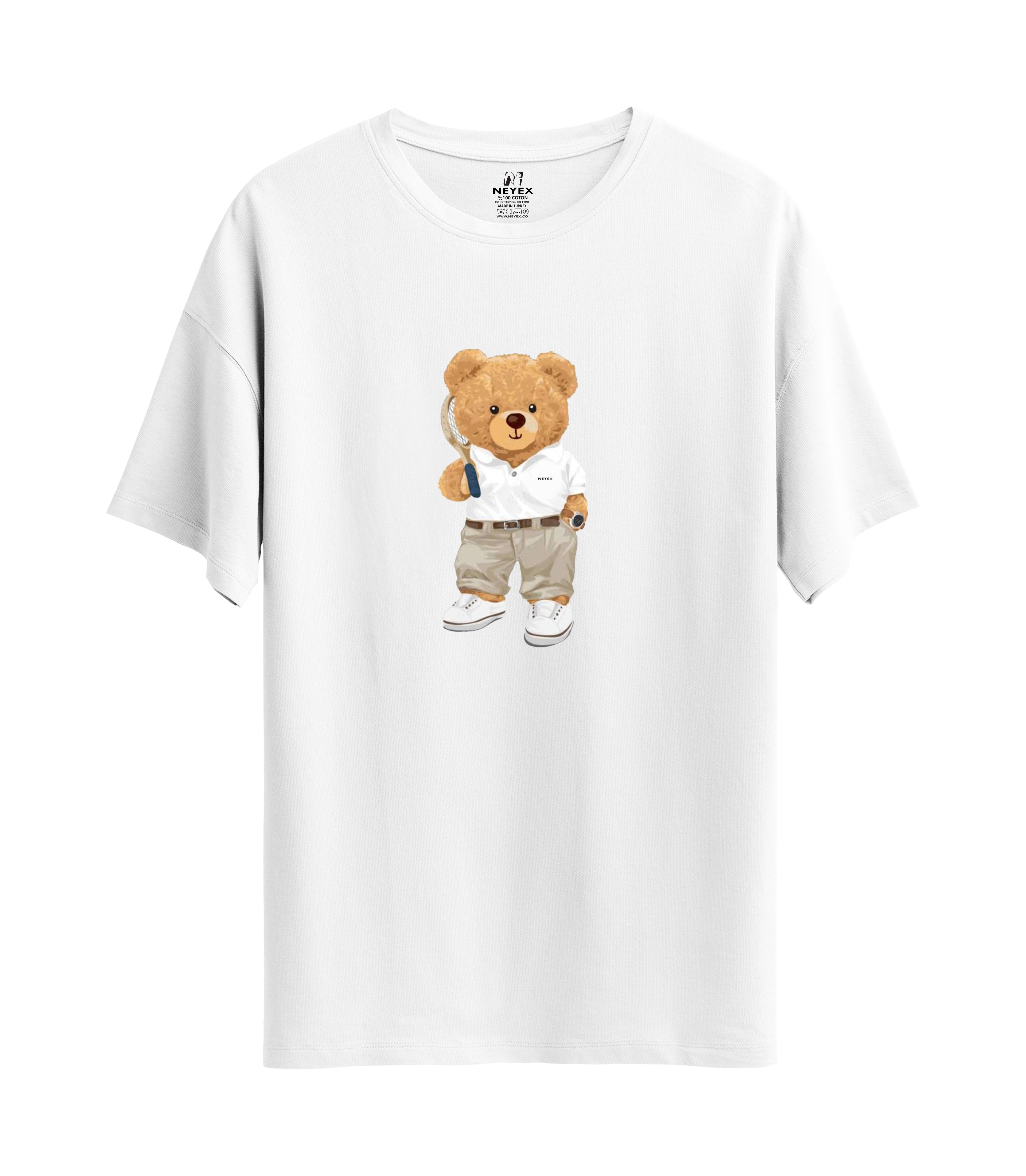 Tennis Bear Baskılı - Unisex Oversize T-Shirt