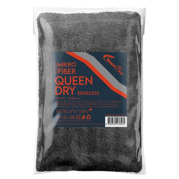 QUEENDRY Edgeless Microfiber Car Drying Towel 50×70 cm 1000 GSM – Anthracite