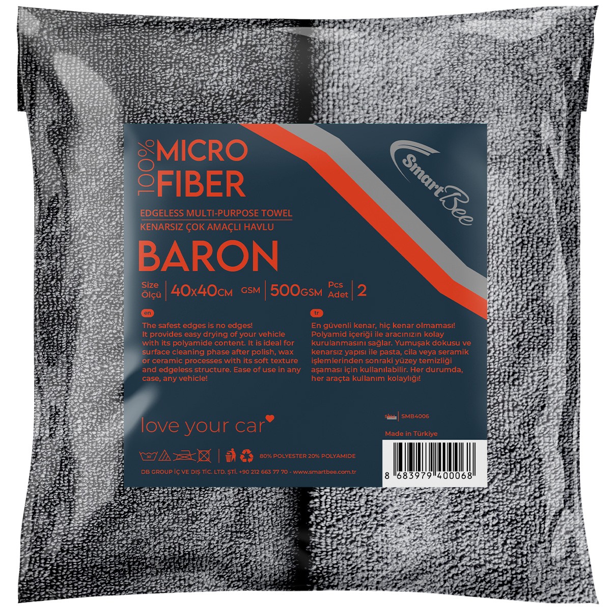 BARON 2-Pack Microfiber Laser Cut Polishing Cloth 40×40 500GSM – Anthracite