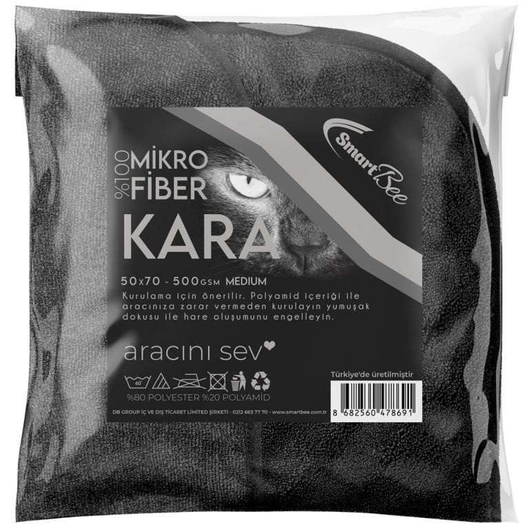 KARA Microfiber Car Drying Towel 50x70cm 500GSM – Black