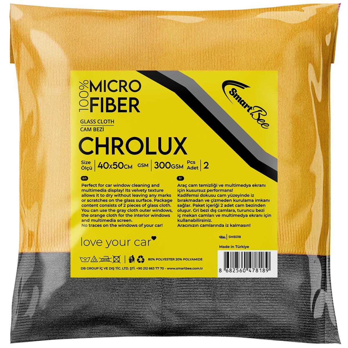 CHROLUX 2-Pack Microfiber Thick Car Glass Cloth 40×50 300GSM – Orange/Gray