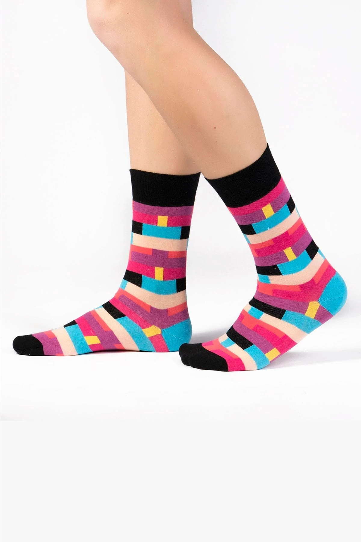 6' Lı Organik Pamuklu Dikişsiz Erkek Çok Renkli Desenli Çorap 2