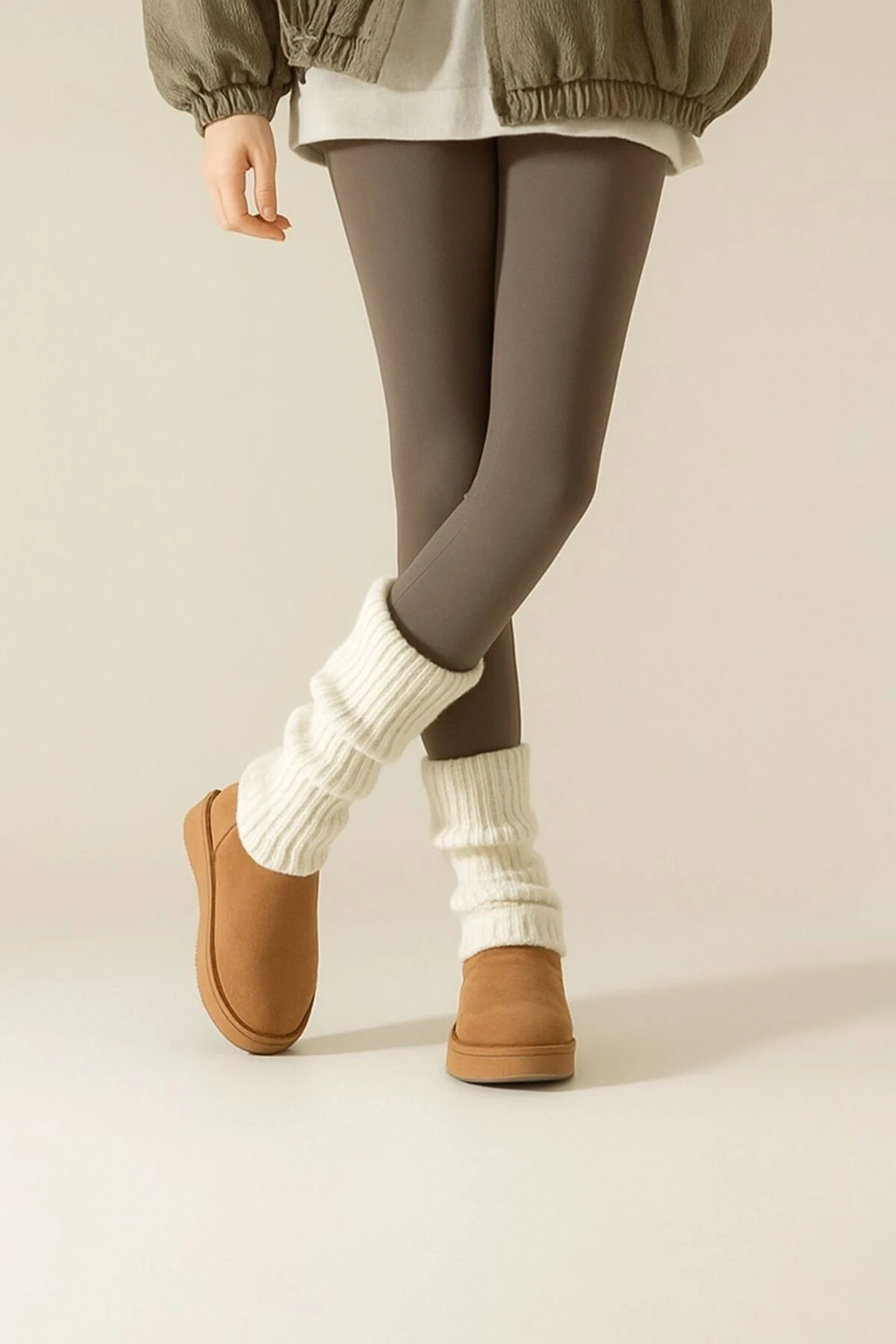 Original Premium Tozluk %100 Akrilik Triko Örgü Leg Warmer Ayak Isıtıcı Bej