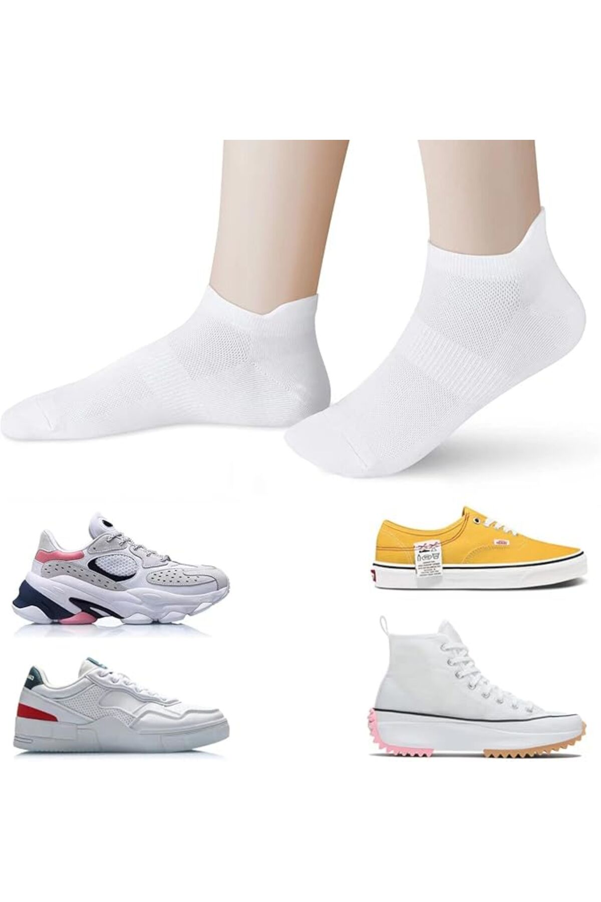 6 Çift Logosuz Beyaz Arkası Çekmeli Pamuklu Tenis Patik Unisex Çorap