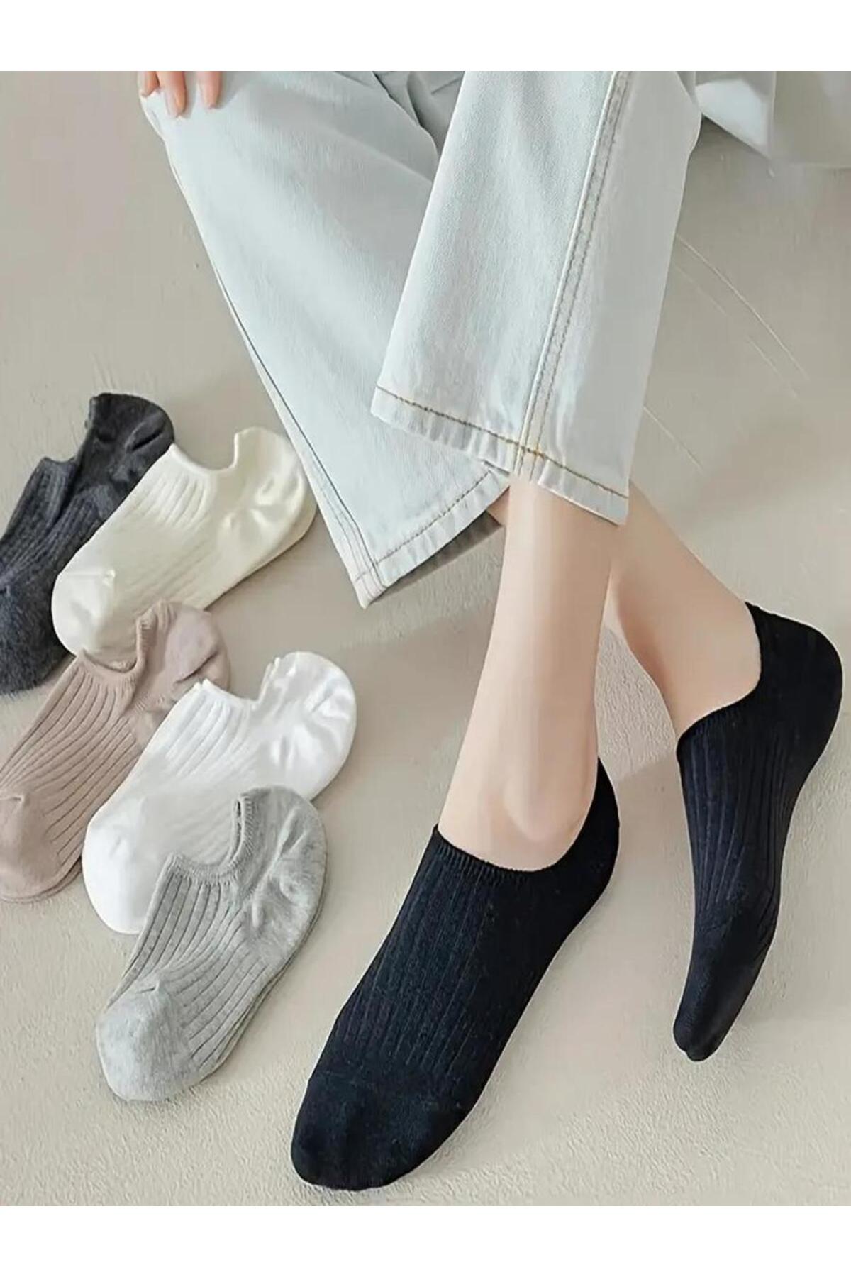 6 Çift Kadın Şık Çizgili Rahat Sneaker Çorap