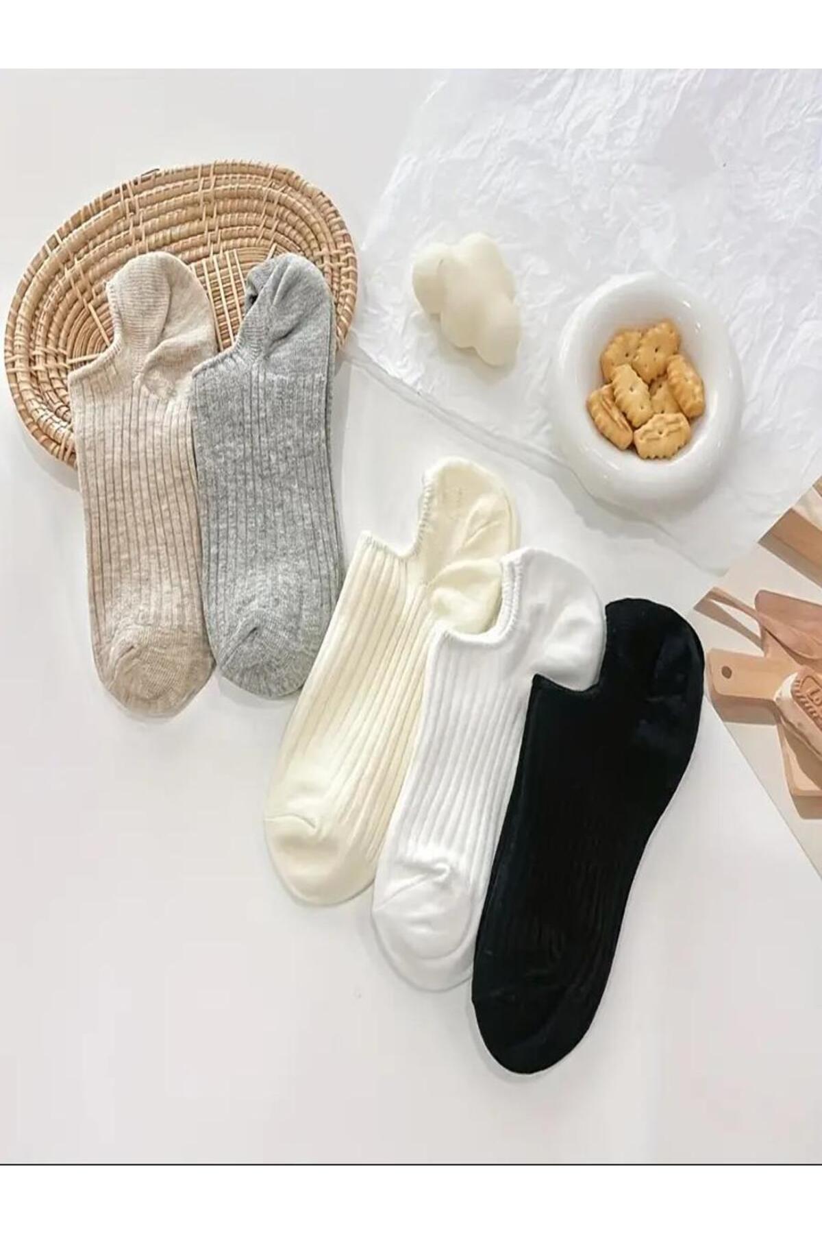 6 Çift Kadın Şık Çizgili Rahat Sneaker Çorap