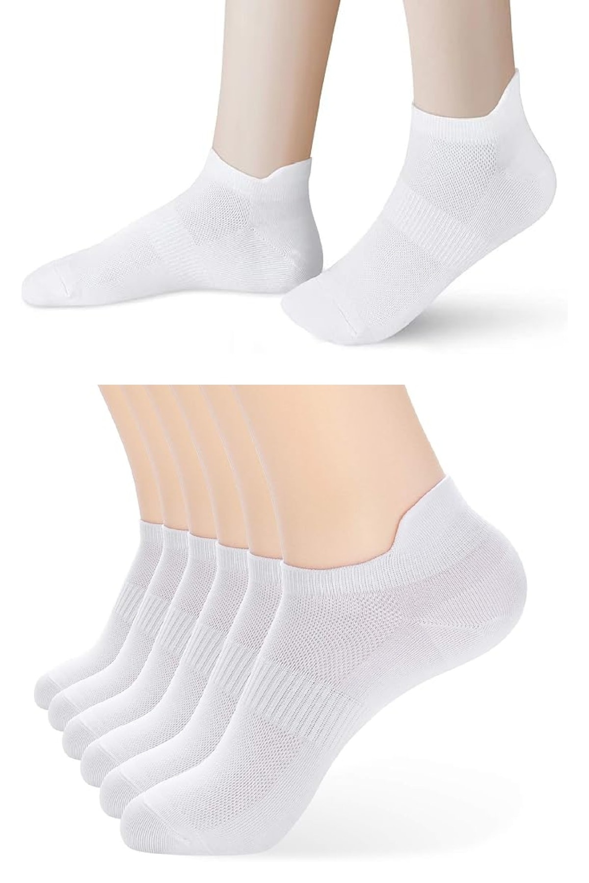6 Çift Logosuz Beyaz Arkası Çekmeli Pamuklu Tenis Patik Unisex Çorap