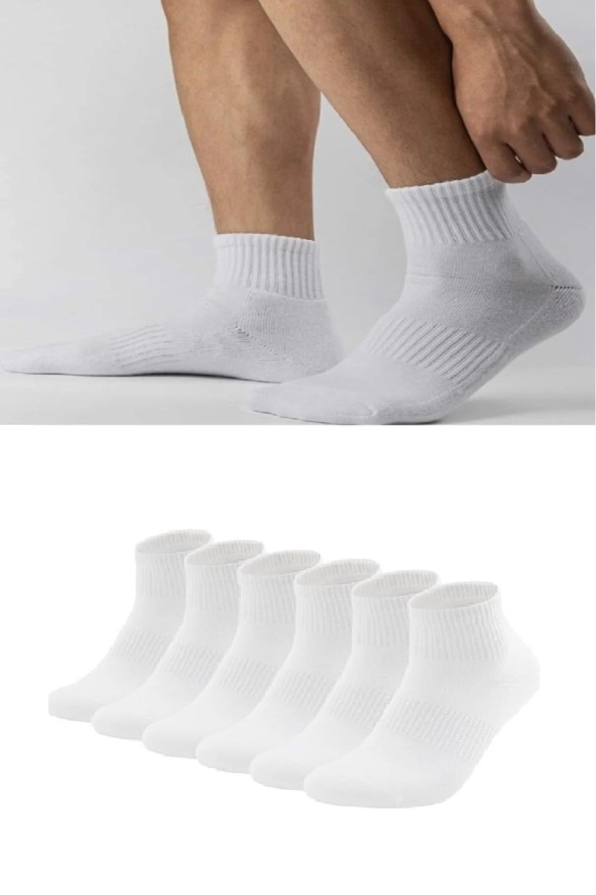 6 Çift Logosuz Beyaz Dikişsiz Pamuklu Kisa Tenis Unisex Çorap