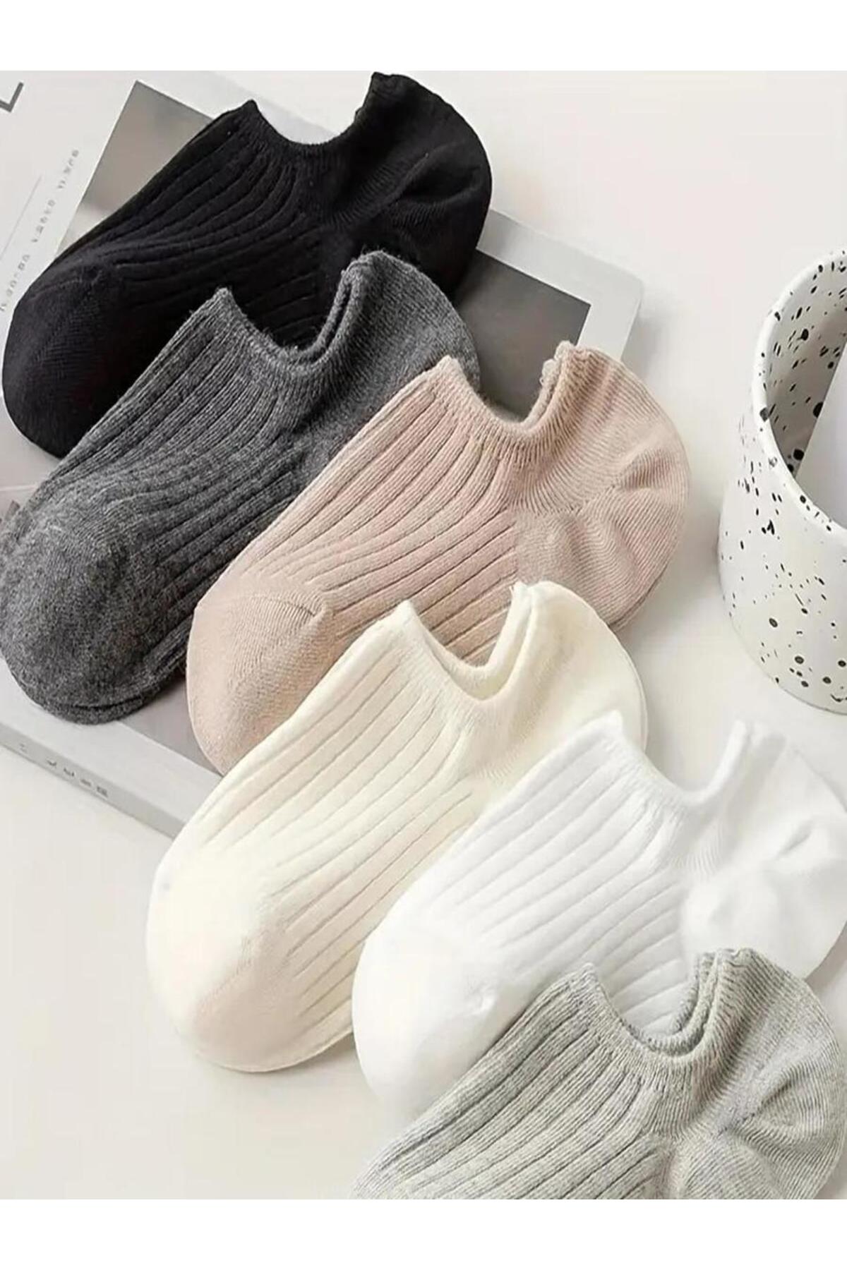 6 Çift Kadın Şık Çizgili Rahat Sneaker Çorap