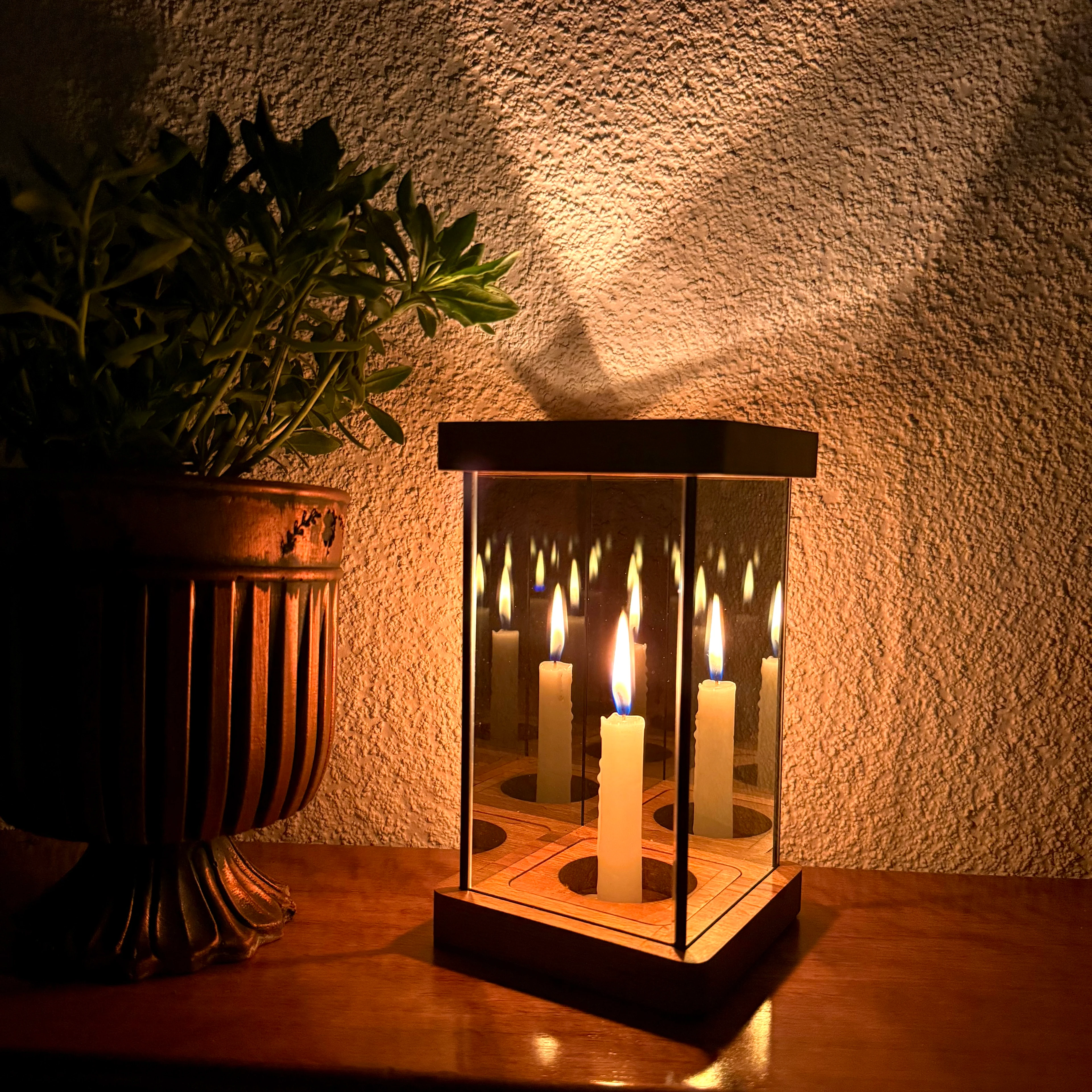 "Zera" Sonsuzluk Aynalı Ahşap Mumluk