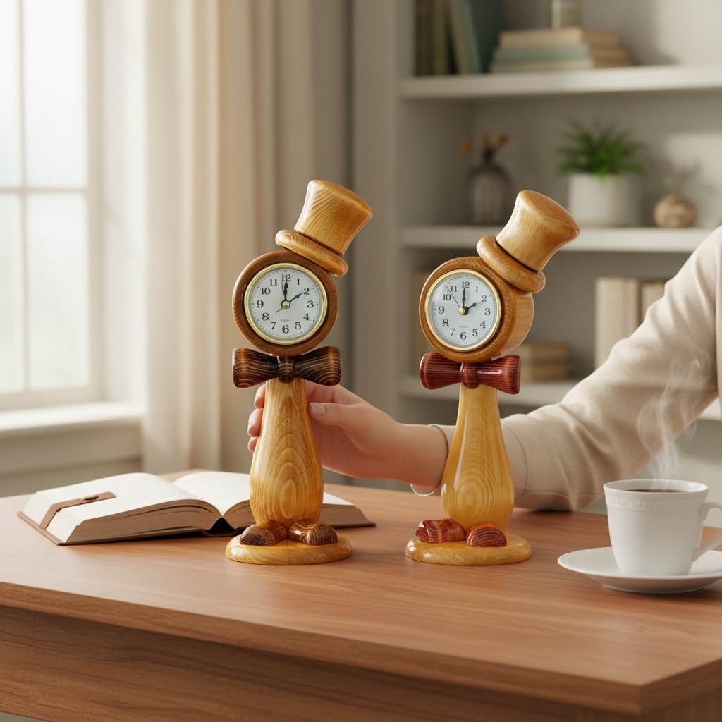 "Mr.Wood" El Yapımı Ahşap Şapkalı Dekoratif Masa Saati