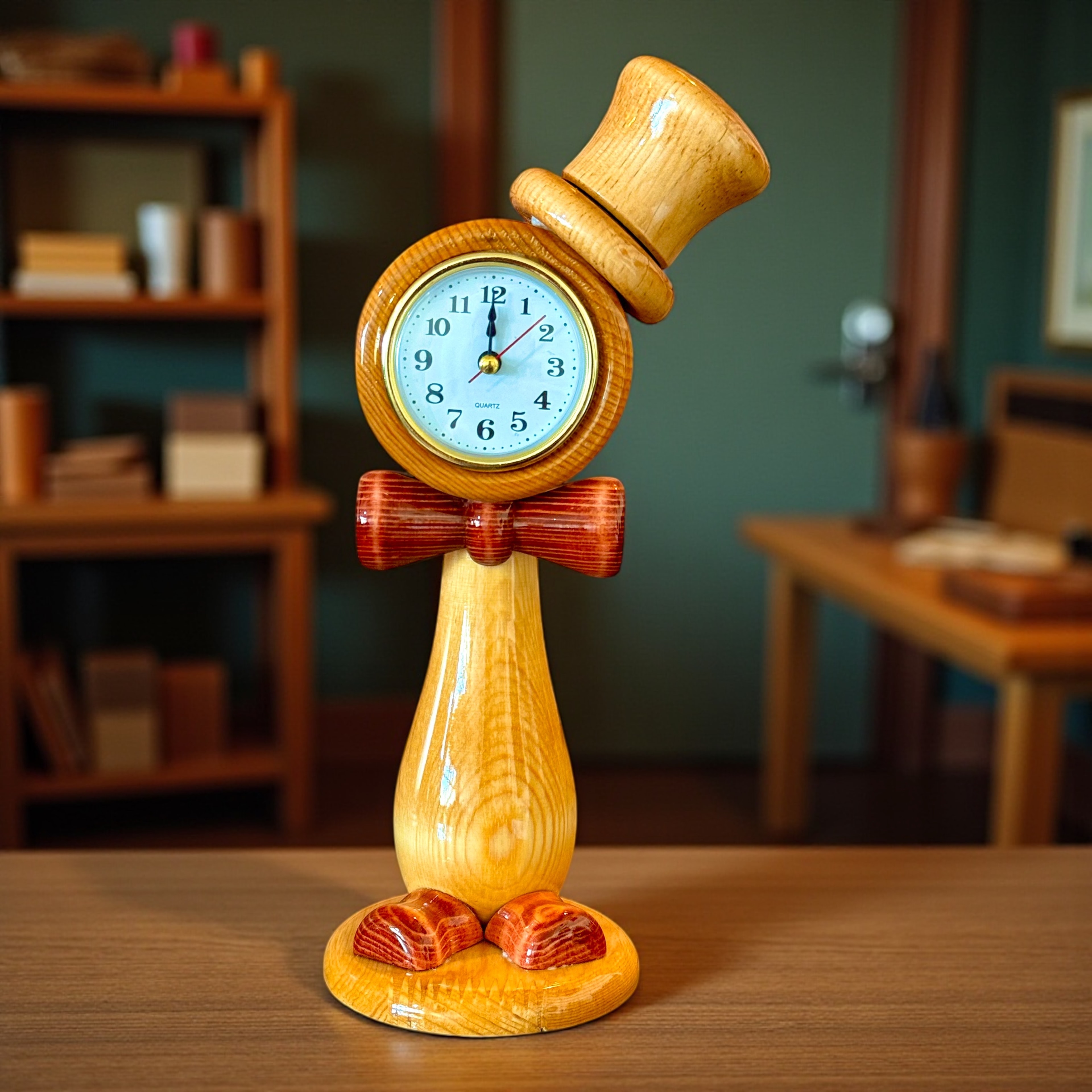 "Mr.Wood" El Yapımı Ahşap Şapkalı Dekoratif Masa Saati