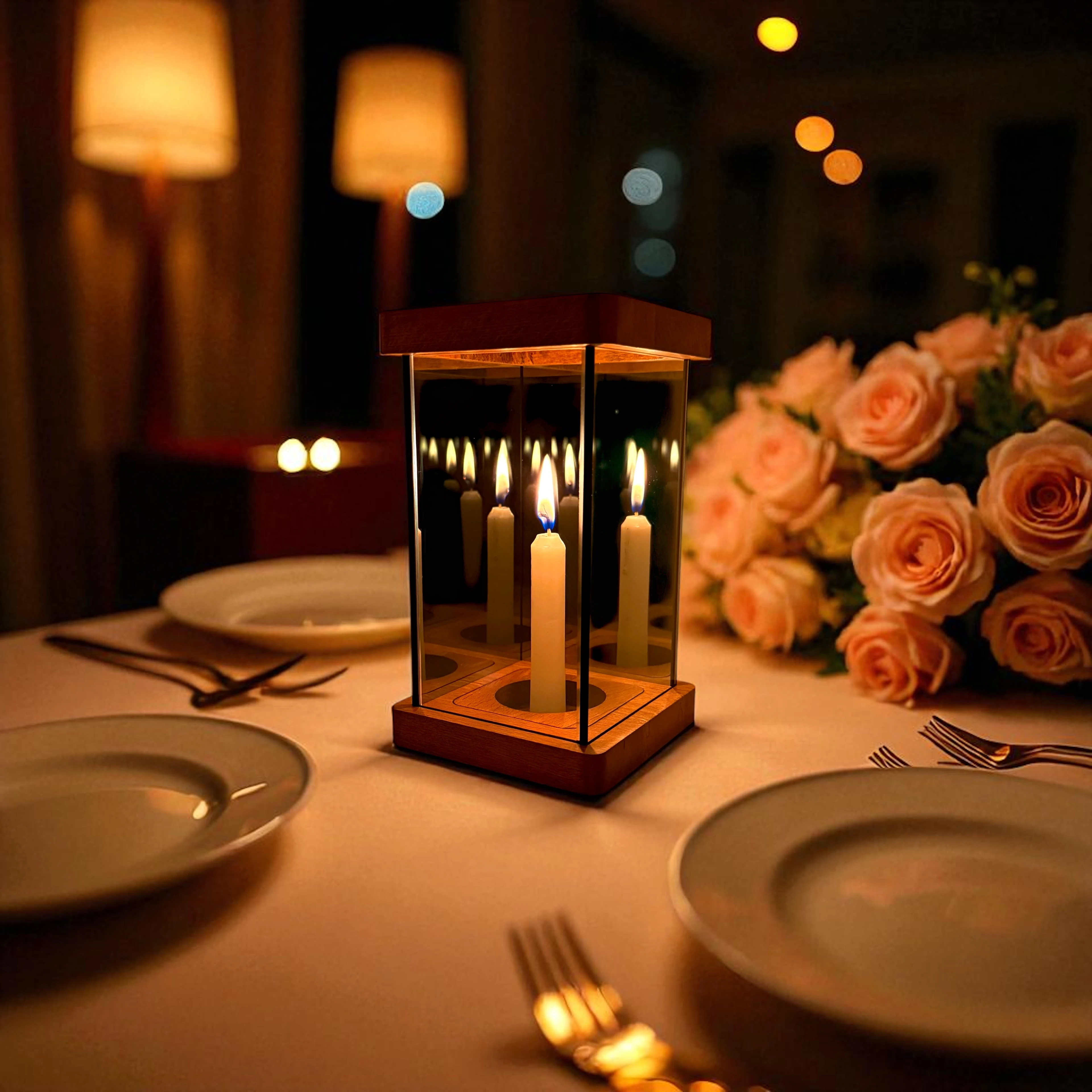 "Zera" Sonsuzluk Aynalı Ahşap Mumluk