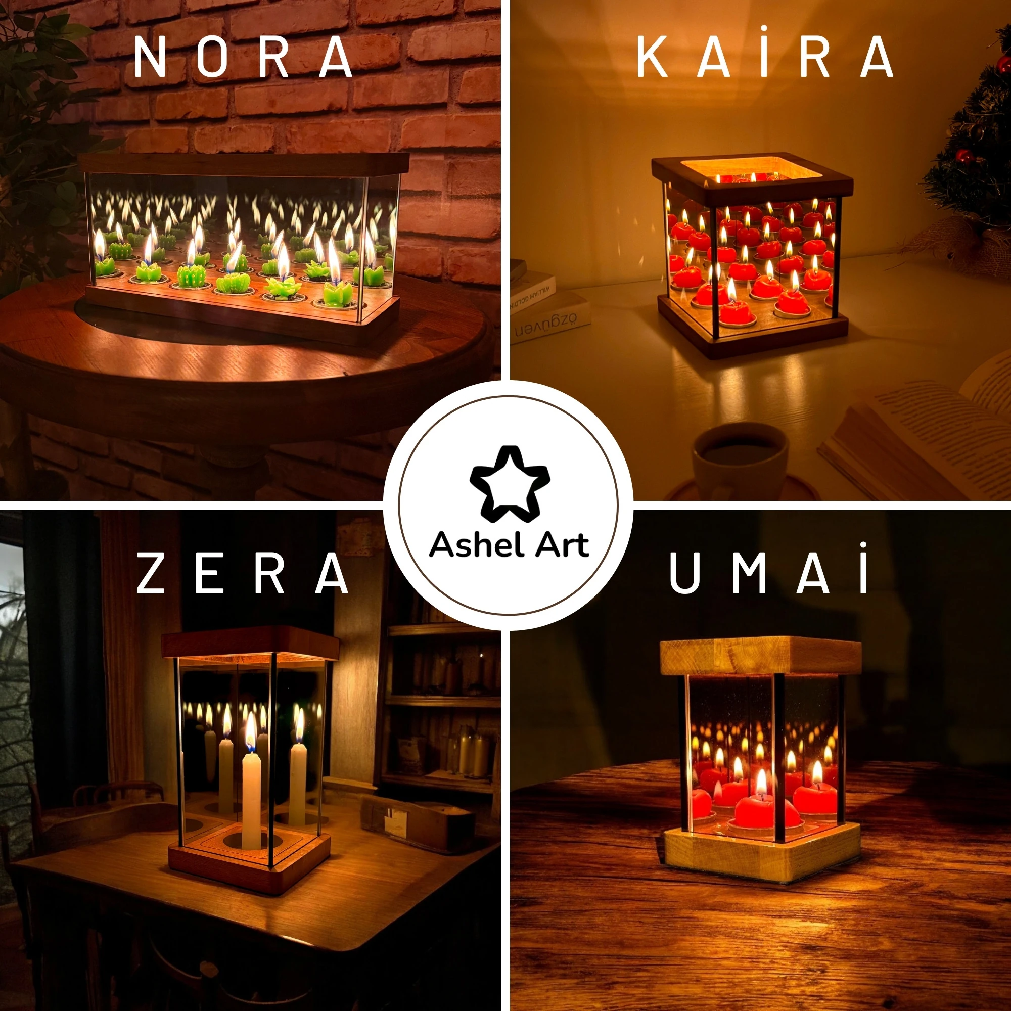 "Zera" Sonsuzluk Aynalı Ahşap Mumluk