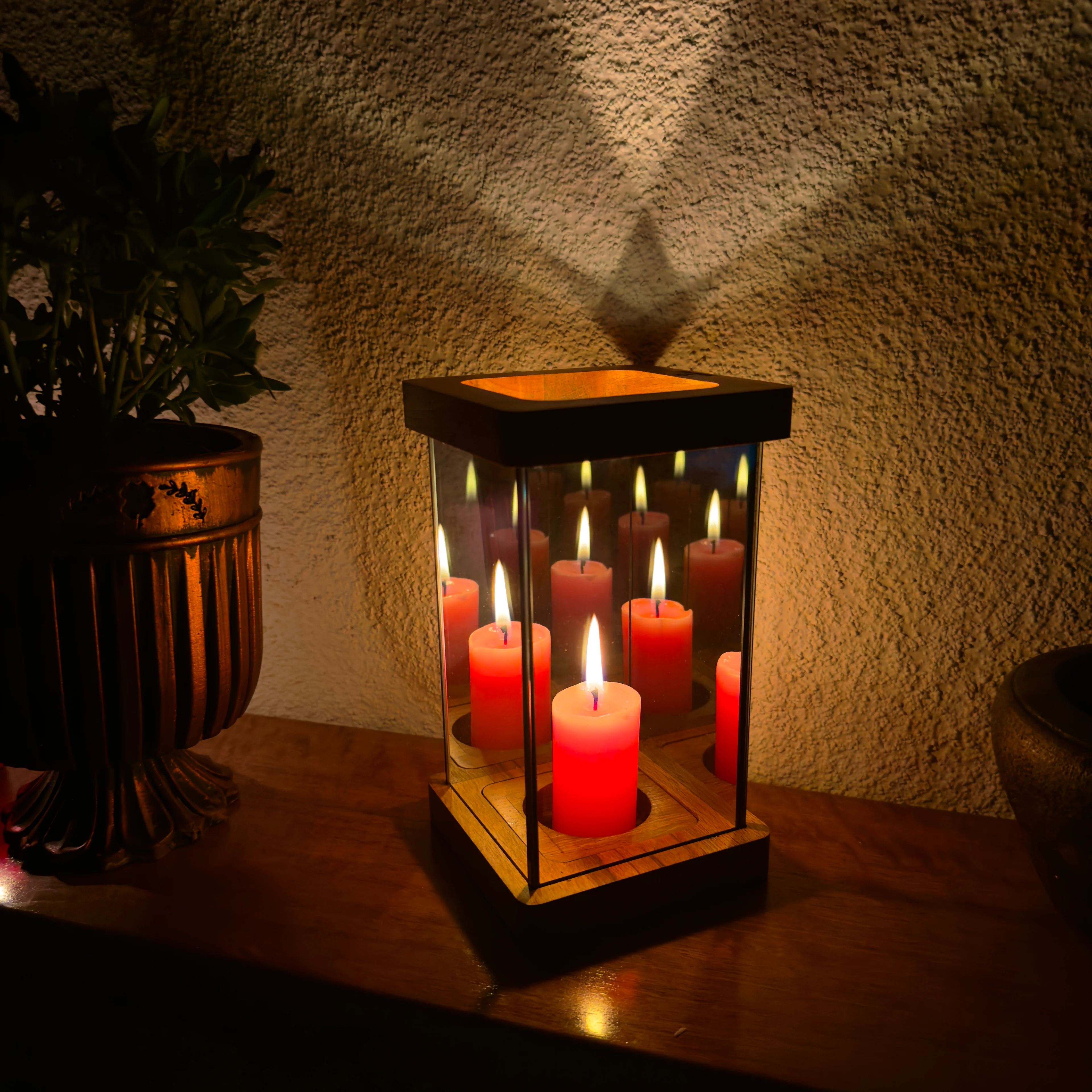 "Zera" Sonsuzluk Aynalı Ahşap Mumluk