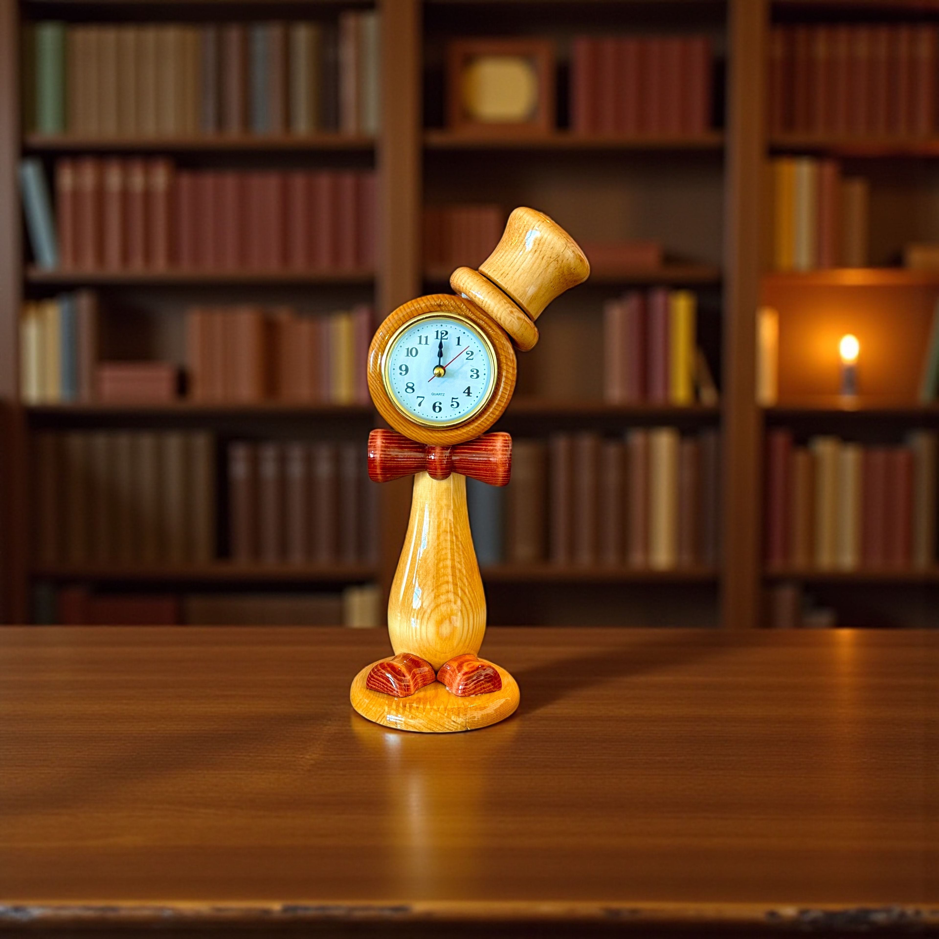 "Mr.Wood" El Yapımı Ahşap Şapkalı Dekoratif Masa Saati