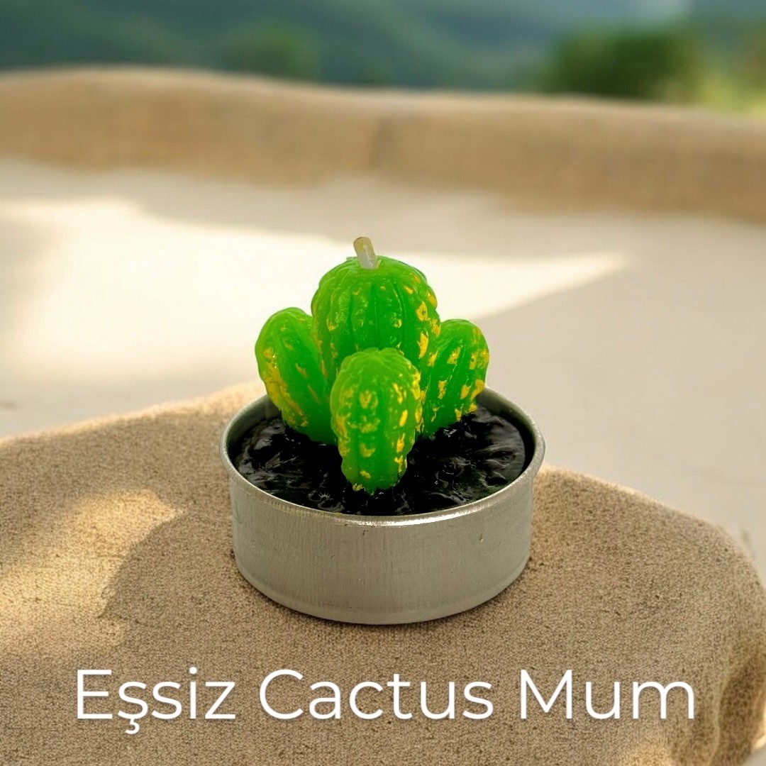 Yeşil Kaktüs Temalı Tealight Mum