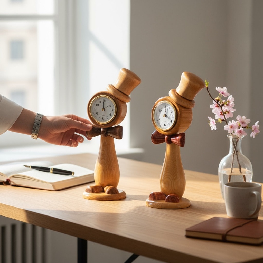 "Mr.Wood" El Yapımı Ahşap Şapkalı Dekoratif Masa Saati
