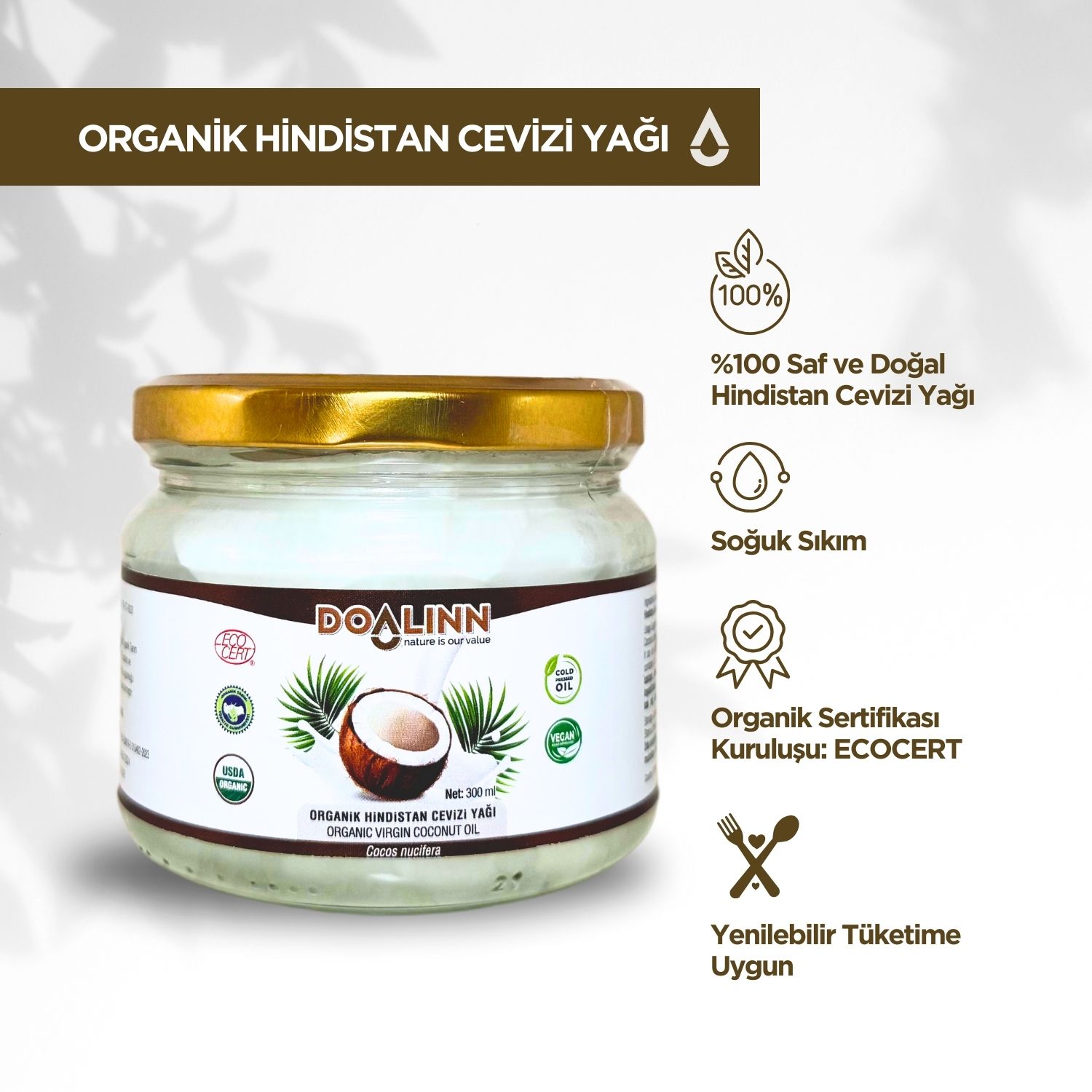 Hindistan Cevizi Yağı (Organik Sertifikalı) 300 ml.