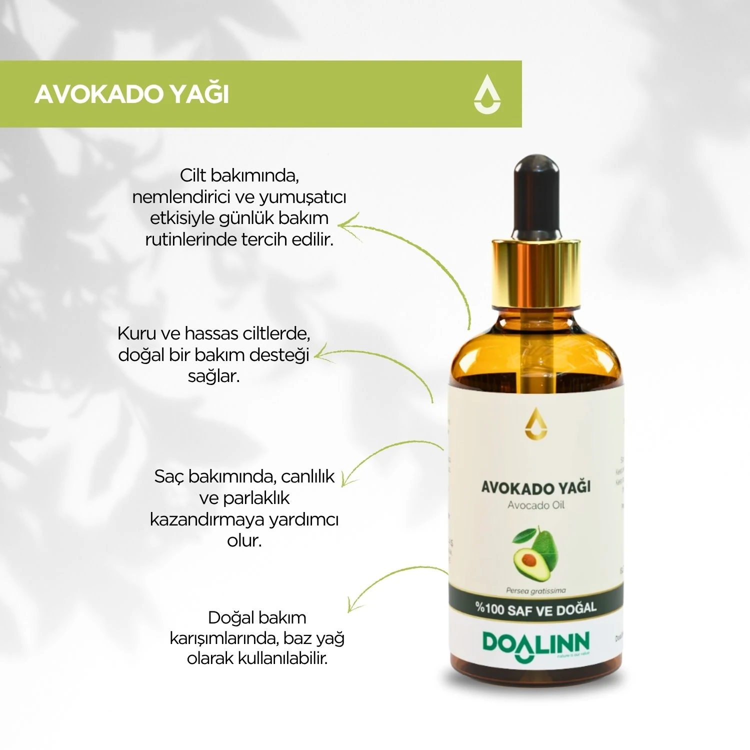 Avokado (Rafine) Yağı (Persea gratissima) 50 ml.