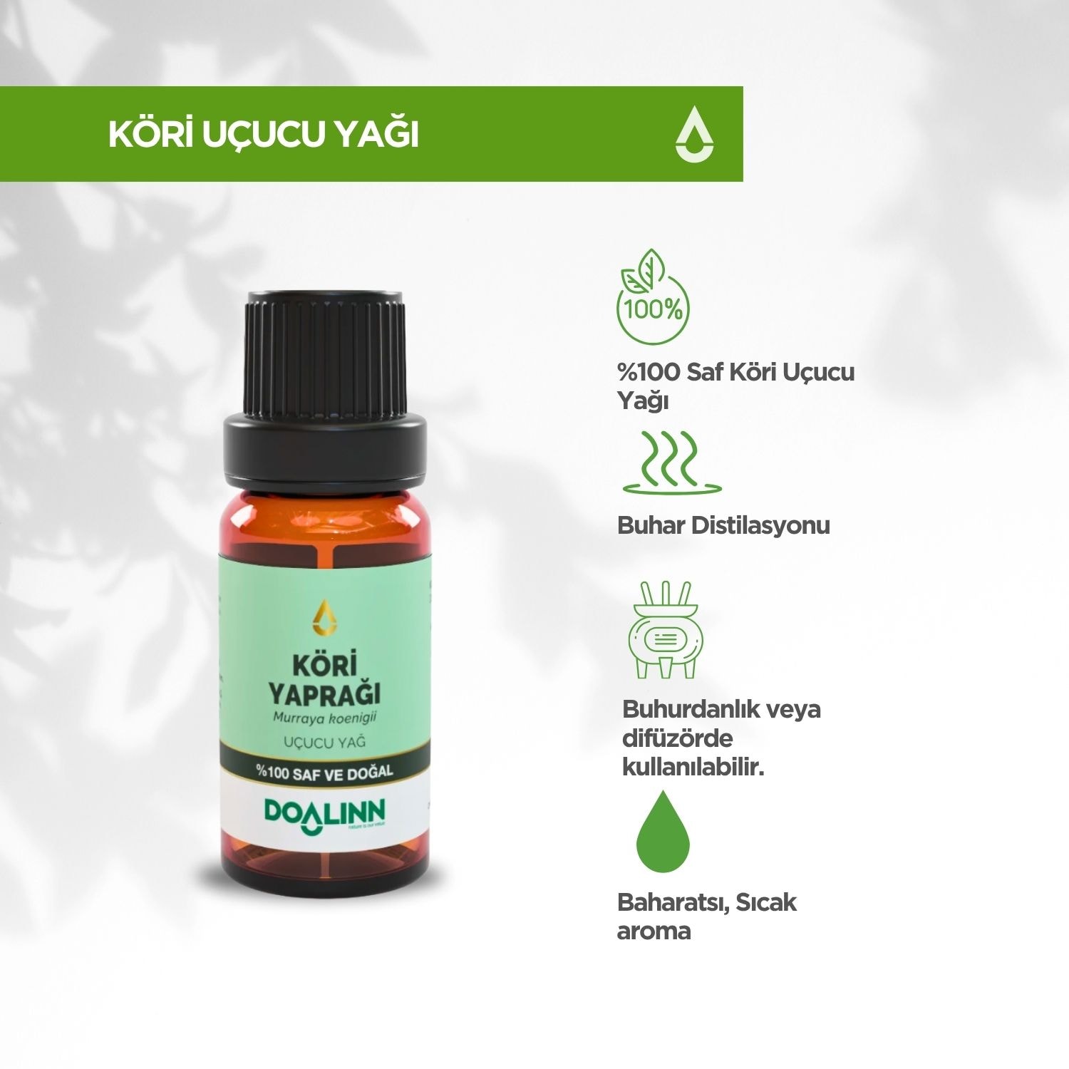 Köri Yaprağı Uçucu Yağı (Murraya koenigii) 10 ml.