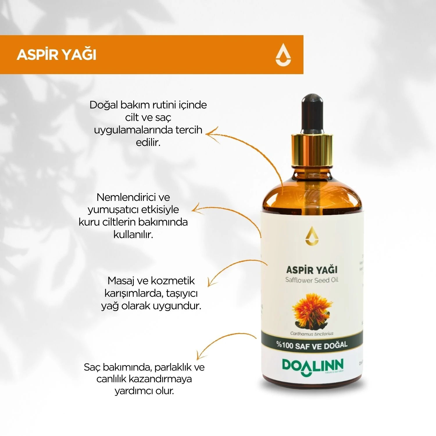 Aspir Yağı (Carthamus tinctorius) 100 ml.